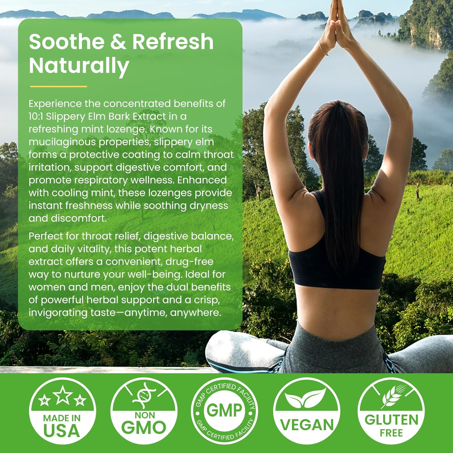 VELOTO Slippery Elm Lozenges, Slippery Elm Throat Soothing Lozenges for Adults, 10:1 Inner Bark Extract Cough Lozenge, Herbal Throat Support, Mint Flavored, Non-Gmo, Vegan, 200 Count image number 3