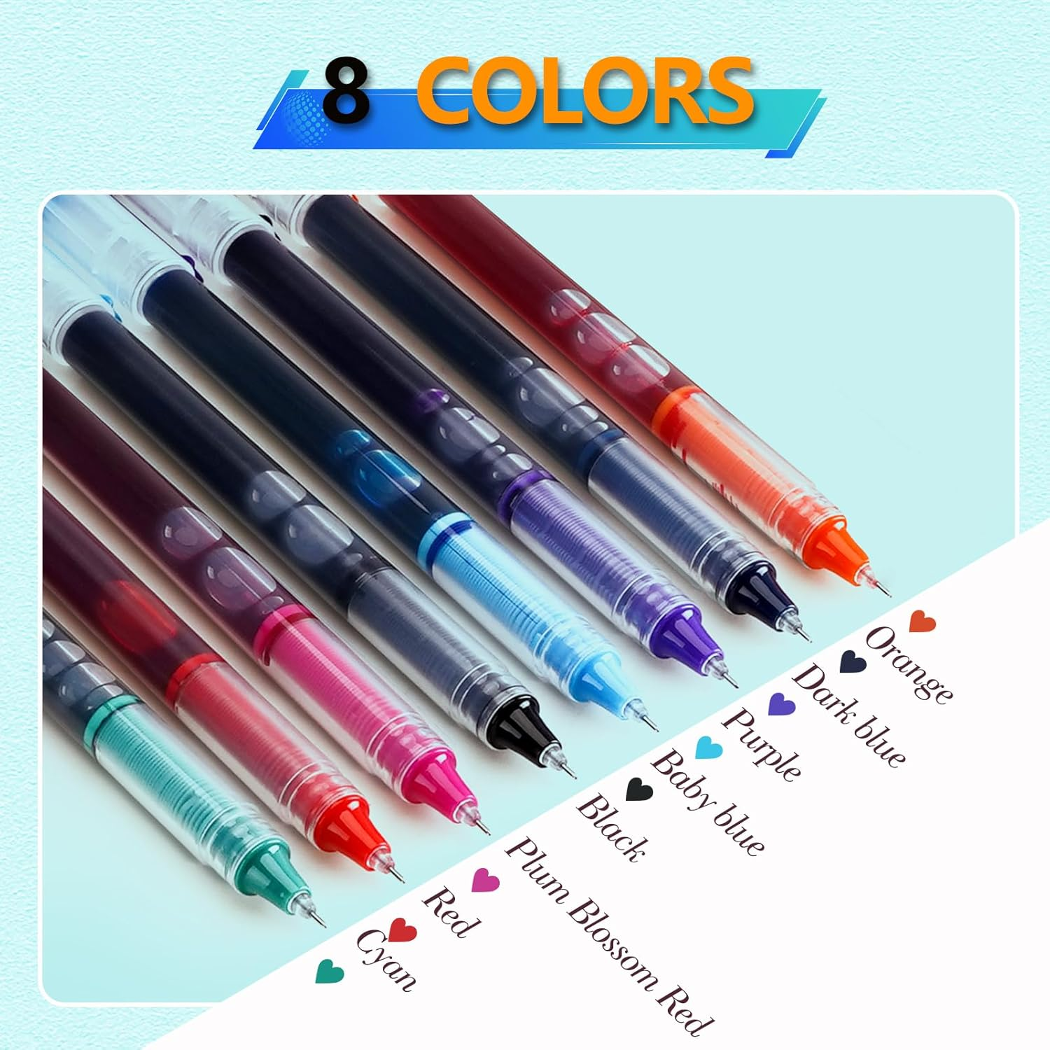 Drenubal 8 Pack Liquid Ink Pens - Multi-Colored Ink 0.5Mm Fine-Tip Rollerball Pens with Quick-Dry & Smooth Ink, Ideal for Writing, Journaling, and Note-Taking (School & Office Supplies) image number 6