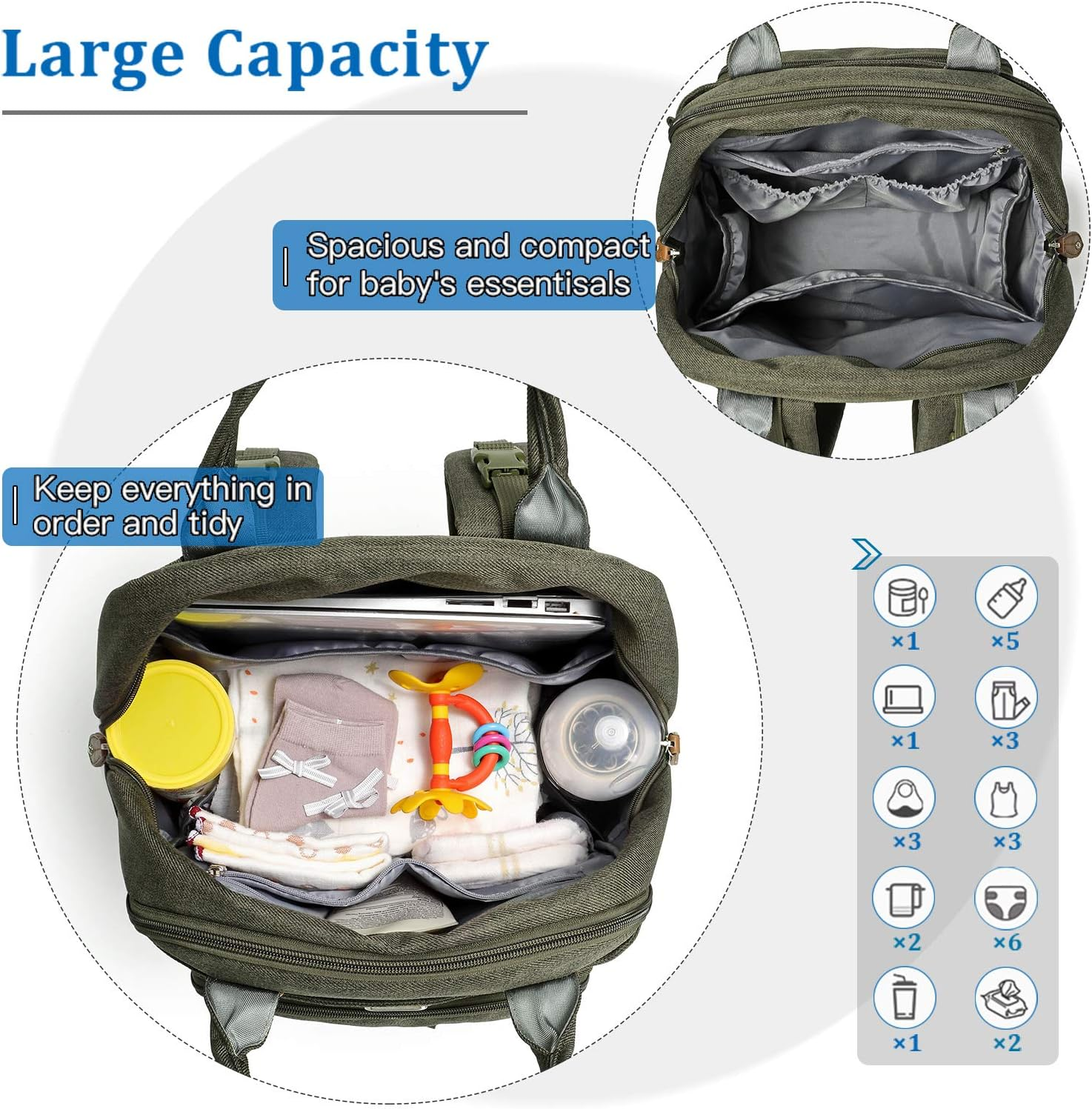 Dikaslon Changing Bag Backpack, Large Nappy Back Pack Multifunction Baby Bags with Portable Changing Mat, Pacifier Holder, and Stroller Straps, for Mom and Dad image number 1