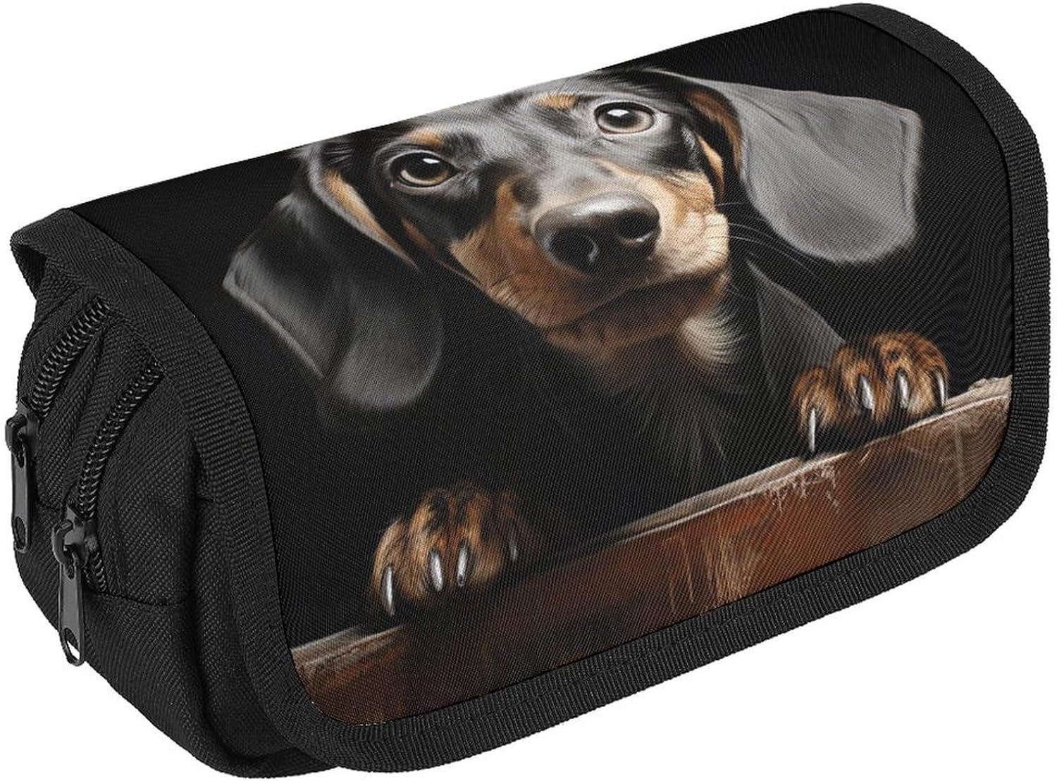 JTKBNVM Large Capacity Pad Dachshund Pencil Bags Personalized Pencil Pouch with 3 Compartment Zippered Pencil Bag Portable Makeup Cosmetic Bag for Women Men Office Supply Pen Pouch Case image number 3