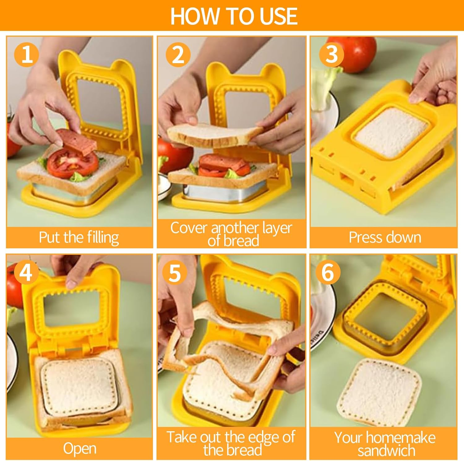 Sandwich Making Mould, Lunch Sandwich Toast Cookies Mold, Sandwich Cutter Tool, Reusable Sandwich Maker, Creative Bread Making Mold for Trips Picnics Lunches, Stainless Steel Sandwich Crimpers (RE) image number 2