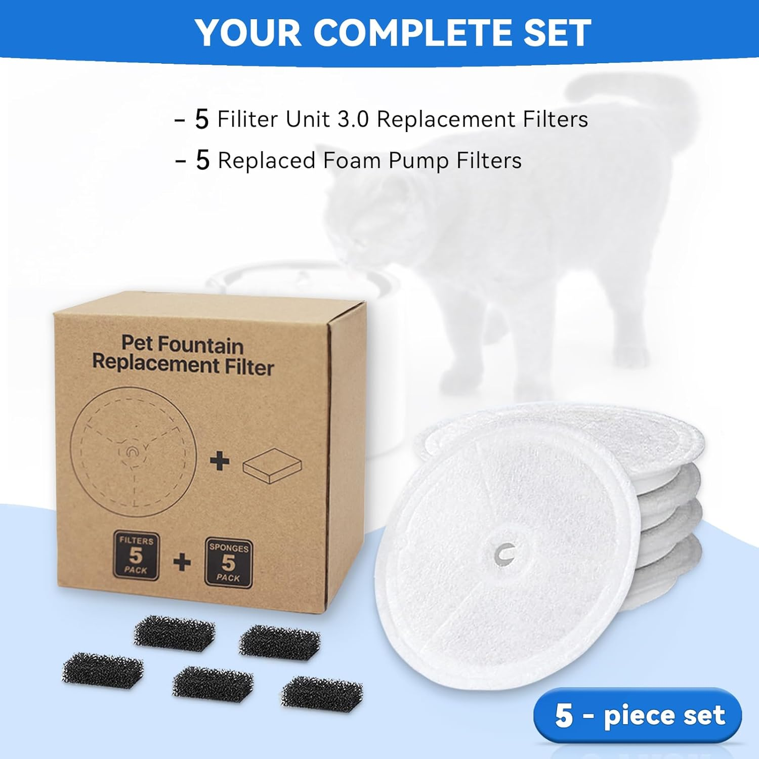 Cat Fountain Filter for Petkit Eversweet Solo Se/Solo 2/3 Pro/3/2S Cat Drinking Fountain with 10 Sponge Filters (White + Black, 5+5 Pack)