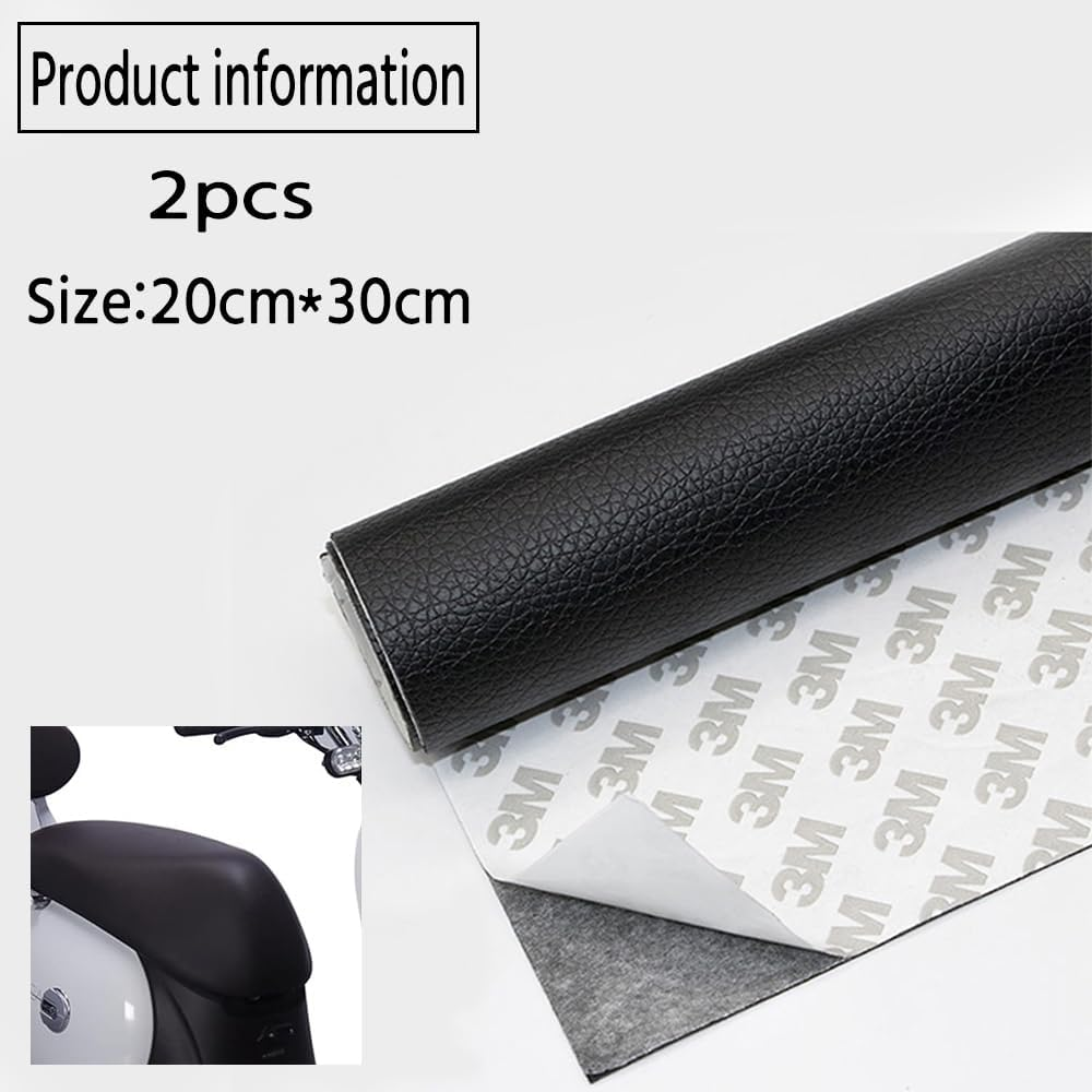 2 Pcs Leather Repair Patch Self Adhesive 20Cm&times;30Cm Leather Stickers for Car Seats Black Faux Leather Fabric for Upholstery Seat Tape for Furniture, Couch Patch Kit for Cars Interior (Black) image number 2