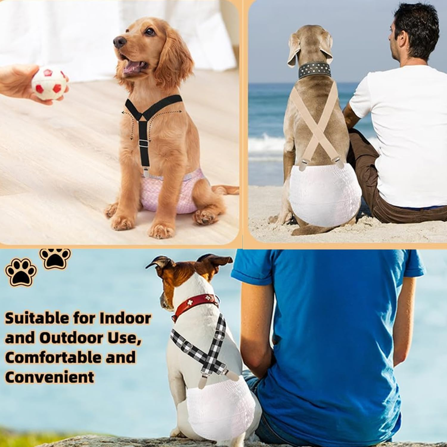 Small Dog Nappies Suspenders 3Pcs Washable Adjustable Pet Diaper Keeper for Female/Male Doggy, Comfortable Season Pants, Period Pants image number 5