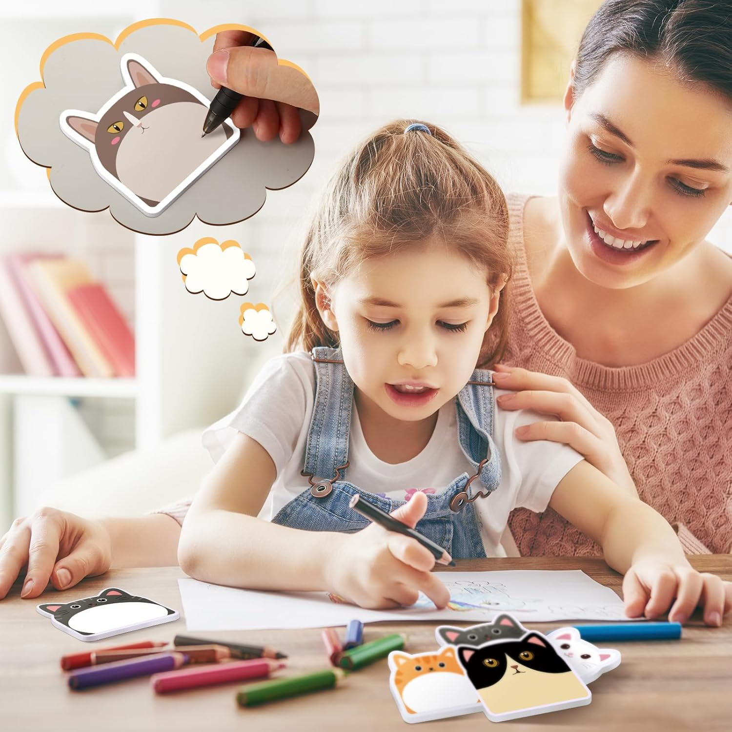 Yinder 24 Pads Cute Sticky Notes Kawaii Fun Animal Sticky Notes Pads Bulk Cartoon Memo Self Adhesive for Veterinary Gift Office School Tab Party Supplies(Cats) image number 3