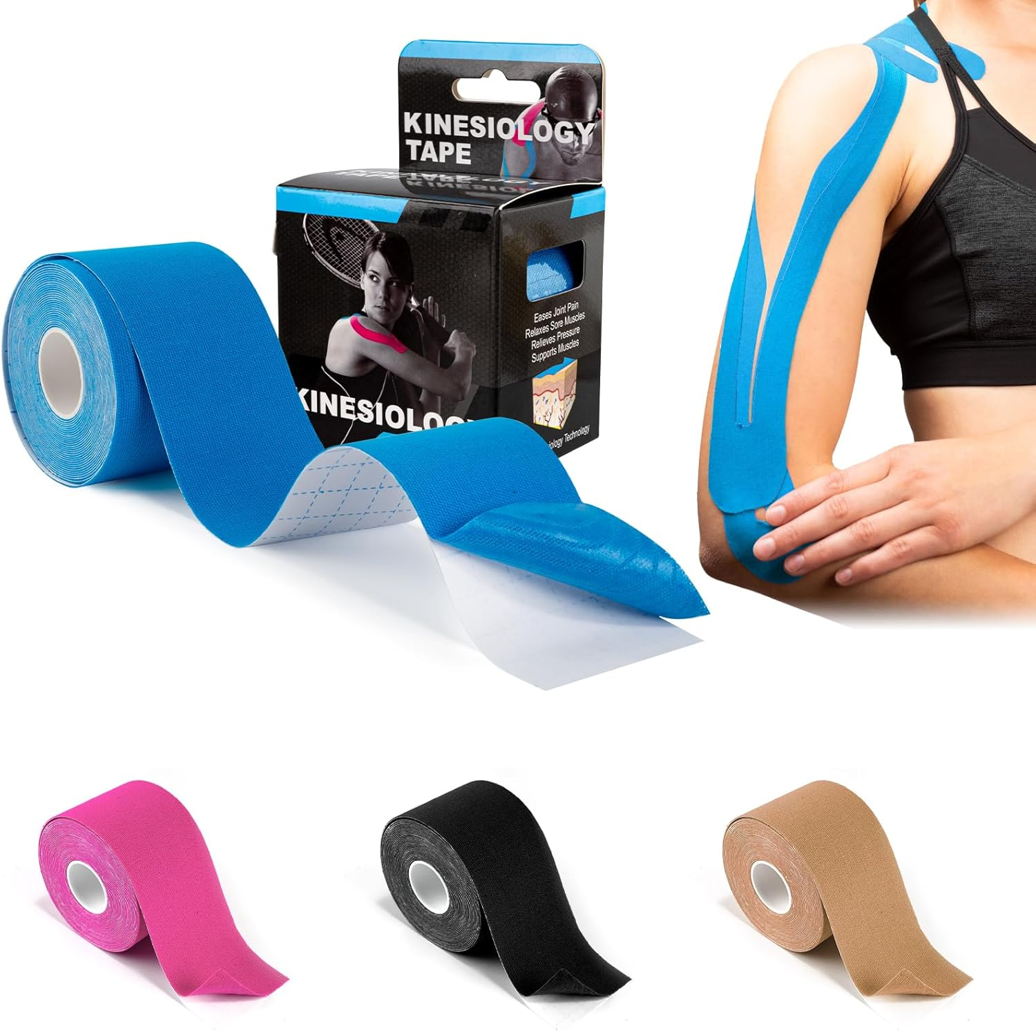 2 Rolls Kinesiology Tape for Knees, 2In&times;16.4Ft Roll Athletic Tape for Elastic Muscle Support, Waterproof Physio Tape for Relieve Muscle Soreness and Injury for Shoulder, Ankle, Face Tape, Skin,Beige