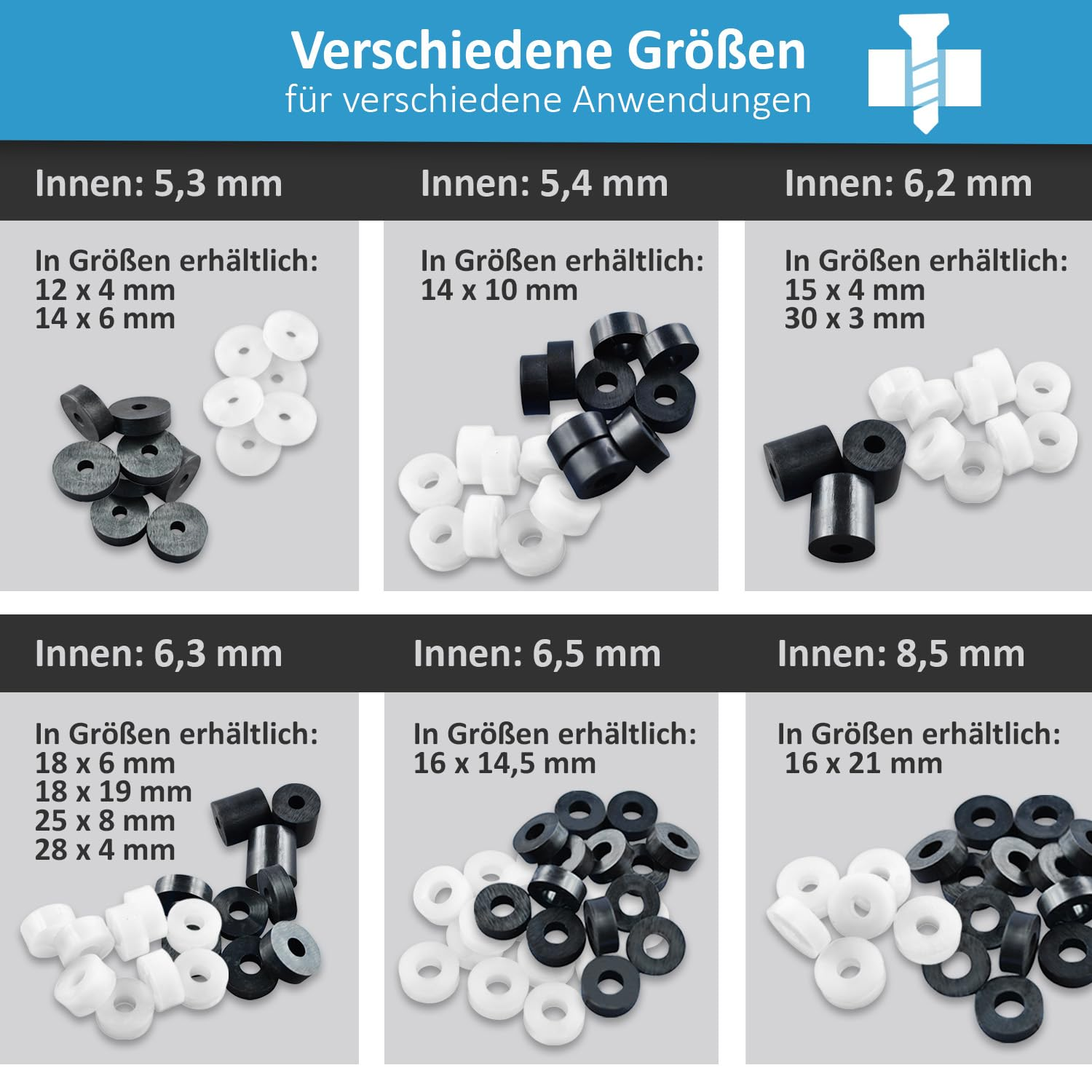 Pack of 100 Spacers 12 X 5.3 X 4 Black Plastic &ndash; Polyamide Washers as Spacers image number 5