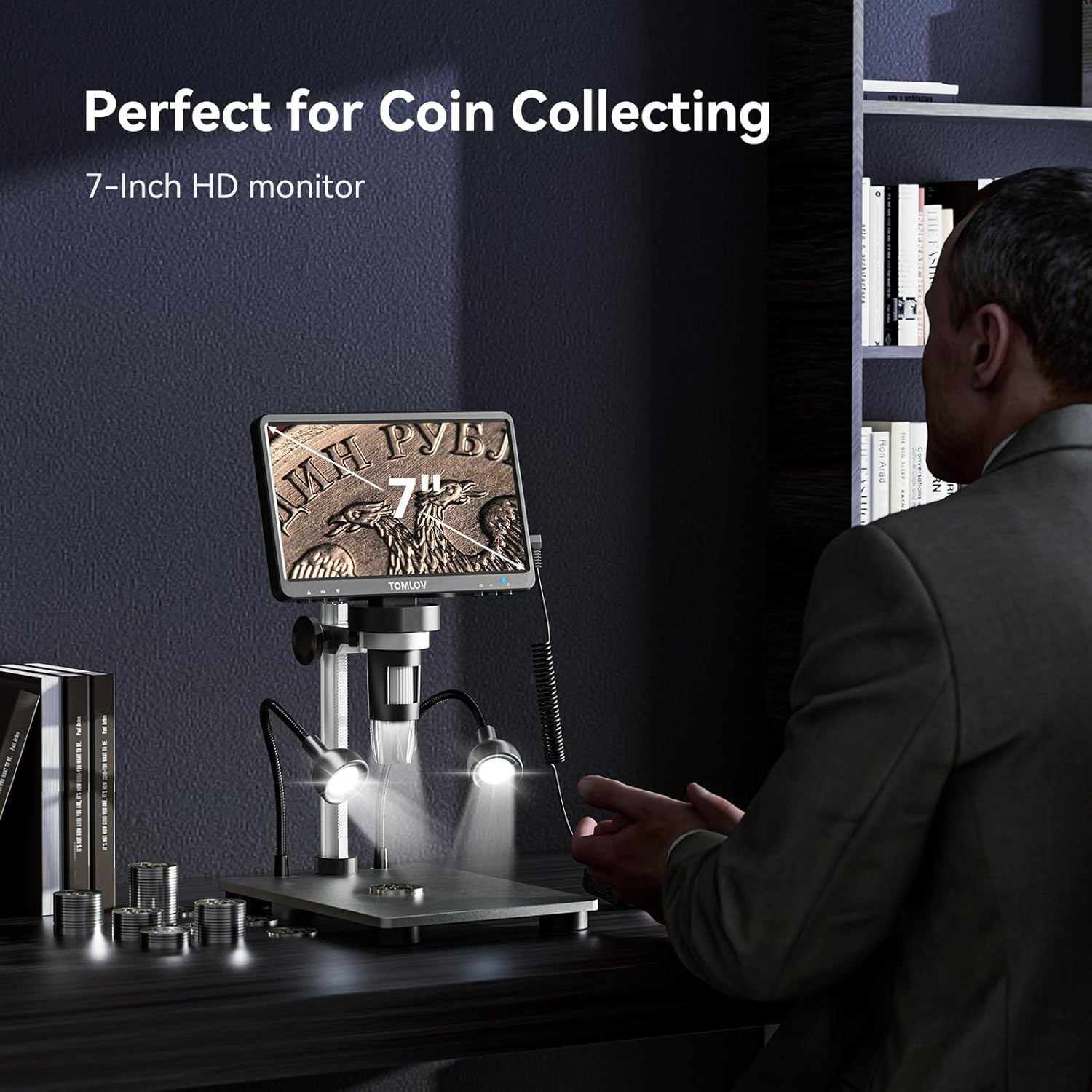 TOMLOV DM9 7" Digital Microscope: 1080P 1200X Coin Microscope Magnifier, 12MP Ultra-Precise Focusing LCD Soldering Microscopes for Adults, PC View, 32GB image number 2