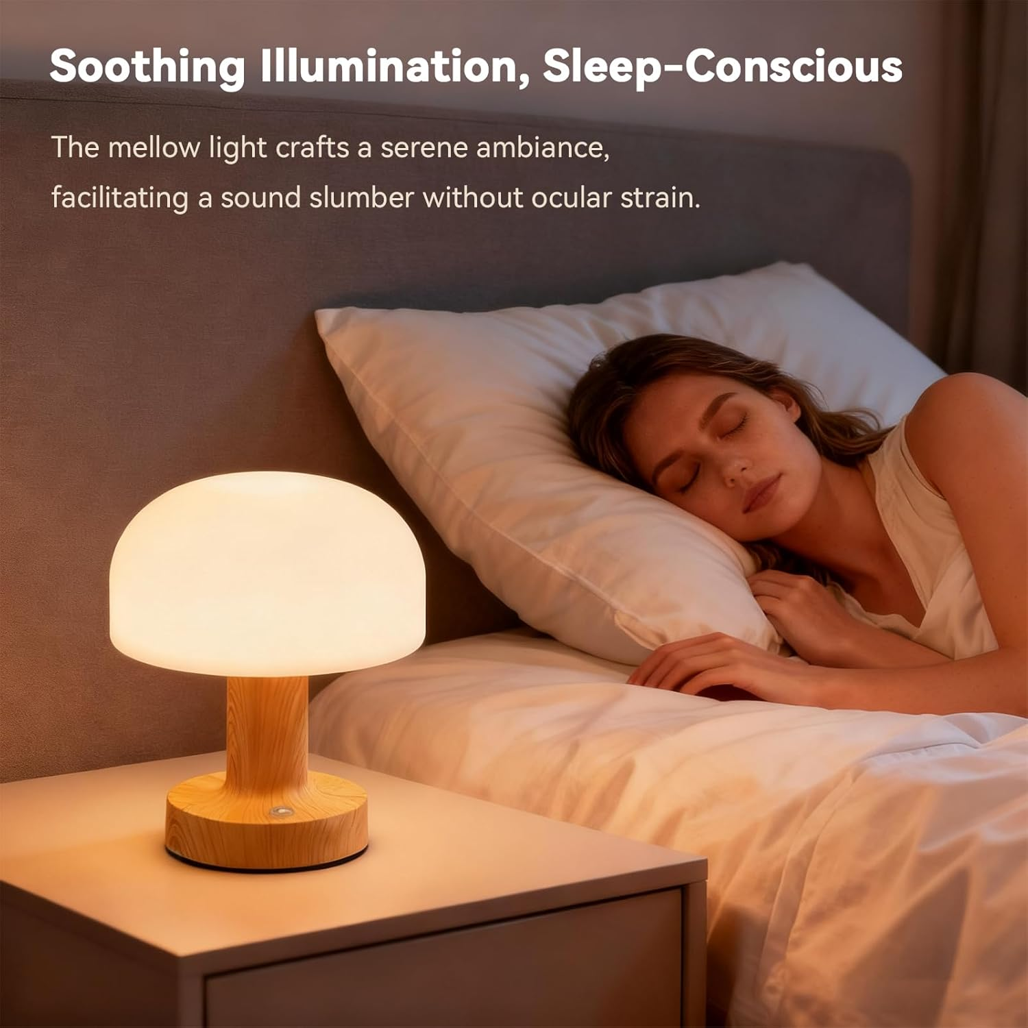 Mushroom Table Lamp, Rechargeable LED Night Light with 3 Color Touch Stepless Dimming, Battery Operated Ambient Lighting Bedside Lamp for Bathroom, Bedroom, Kidsroom, Outdoor, Restaurant image number 5