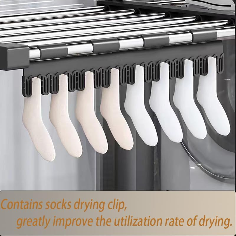 Candumy Portable Clothes Drying Rack for Balcony Railings Windowsill, Folding Towel Rack Indoor Outdoor Retractable Laundry Rack with Sock Clips for Drying Socks image number 1