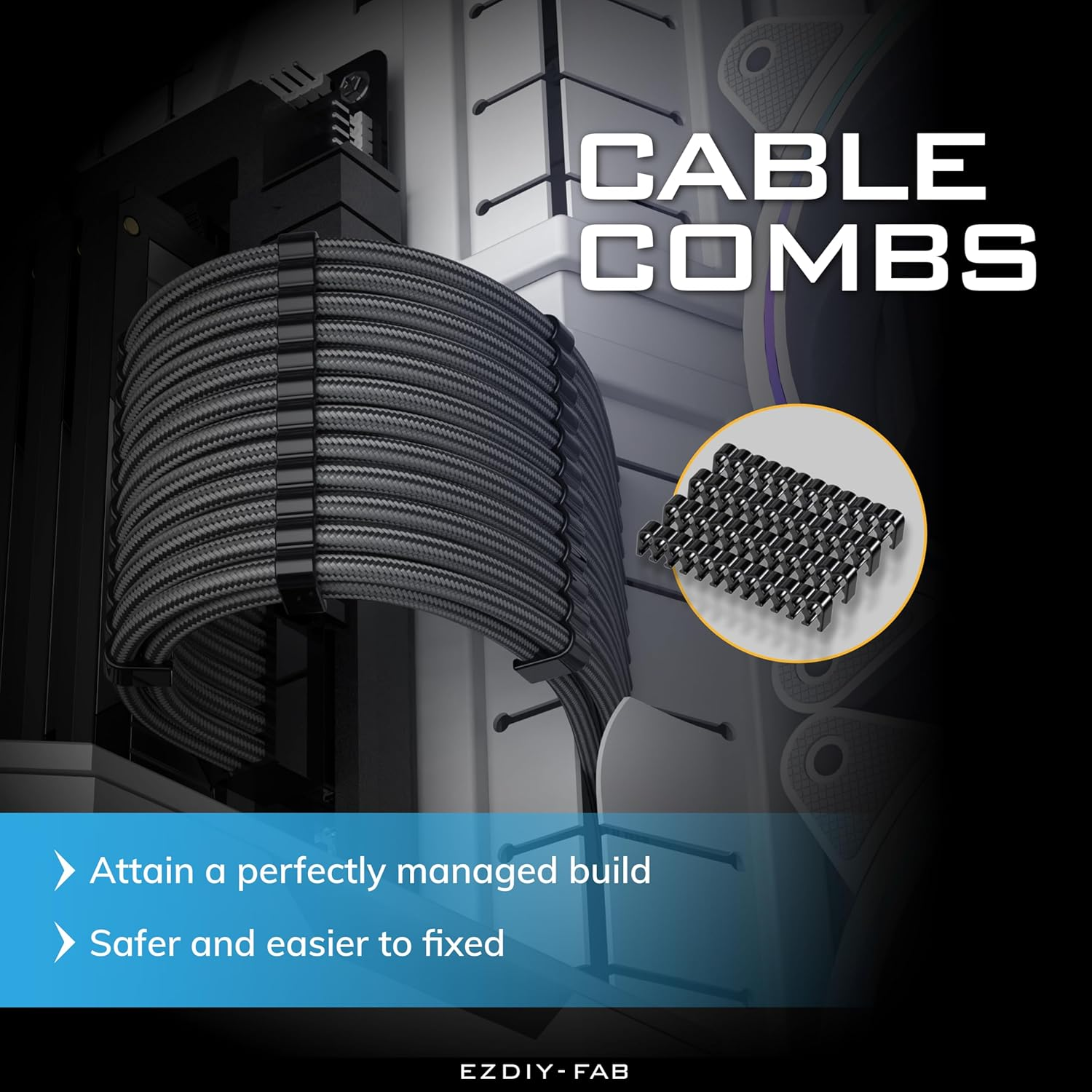 EZDIY-FAB PSU Cable Extension Sleeved Custom Mod GPU PC Power Supply Soft Nylon Braided with Comb Kit 24Pin/3X 8PIN to 6+2Pin/ 2X 8PIN to 4+4Pin-300Mm/11.8In -Carbon image number 6