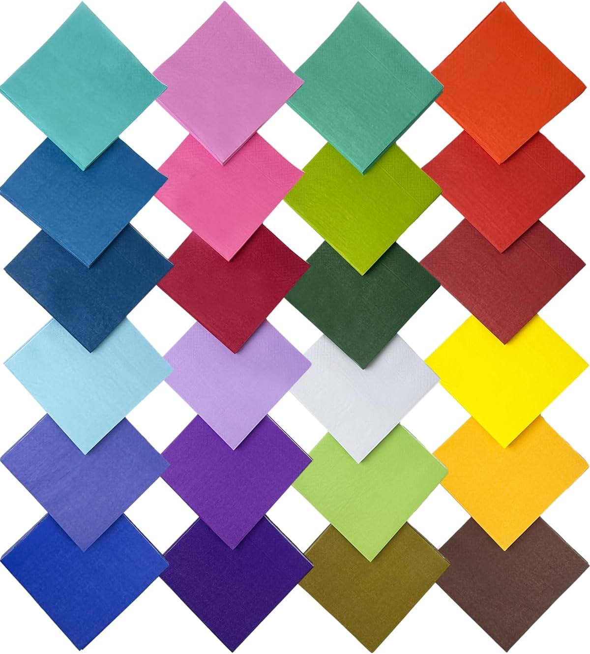 Qiqee 120 Count 24 Colors Cocktail Napkins 25.4 * 25.4Cm Disposable Beverage Napkin Paper for Cocktail, Wedding, Dinner, Birthday Party Dessert Wine Paper Napkins(10 * 10Inch)
