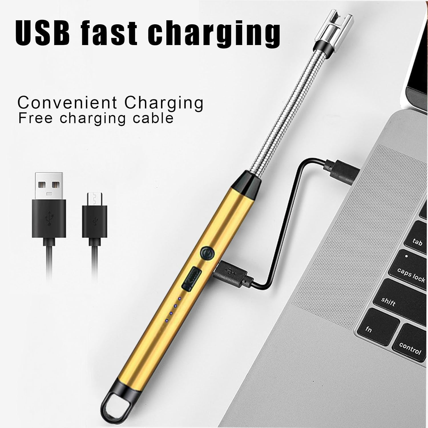 Electric Plasma Candle Lighter Arc Windproof USB Lighter with 360&deg; Flexible Neck, Rechargeable Lighter with Safety Lock for Candle BBQ Camping Stove (Gold) image number 6