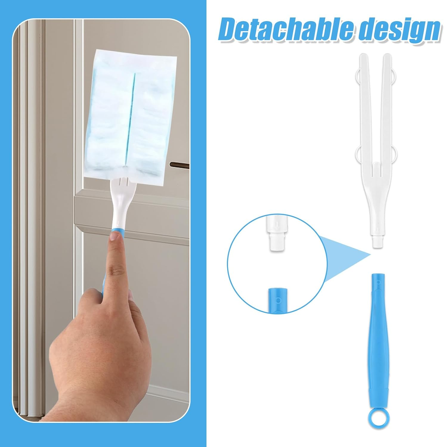3Pcs Duster Handle, Plastic Replacement Detachable Dust Handle Mop Extended Handle Compatible with Duster Mop Extension Handles (Blue,White) image number 5