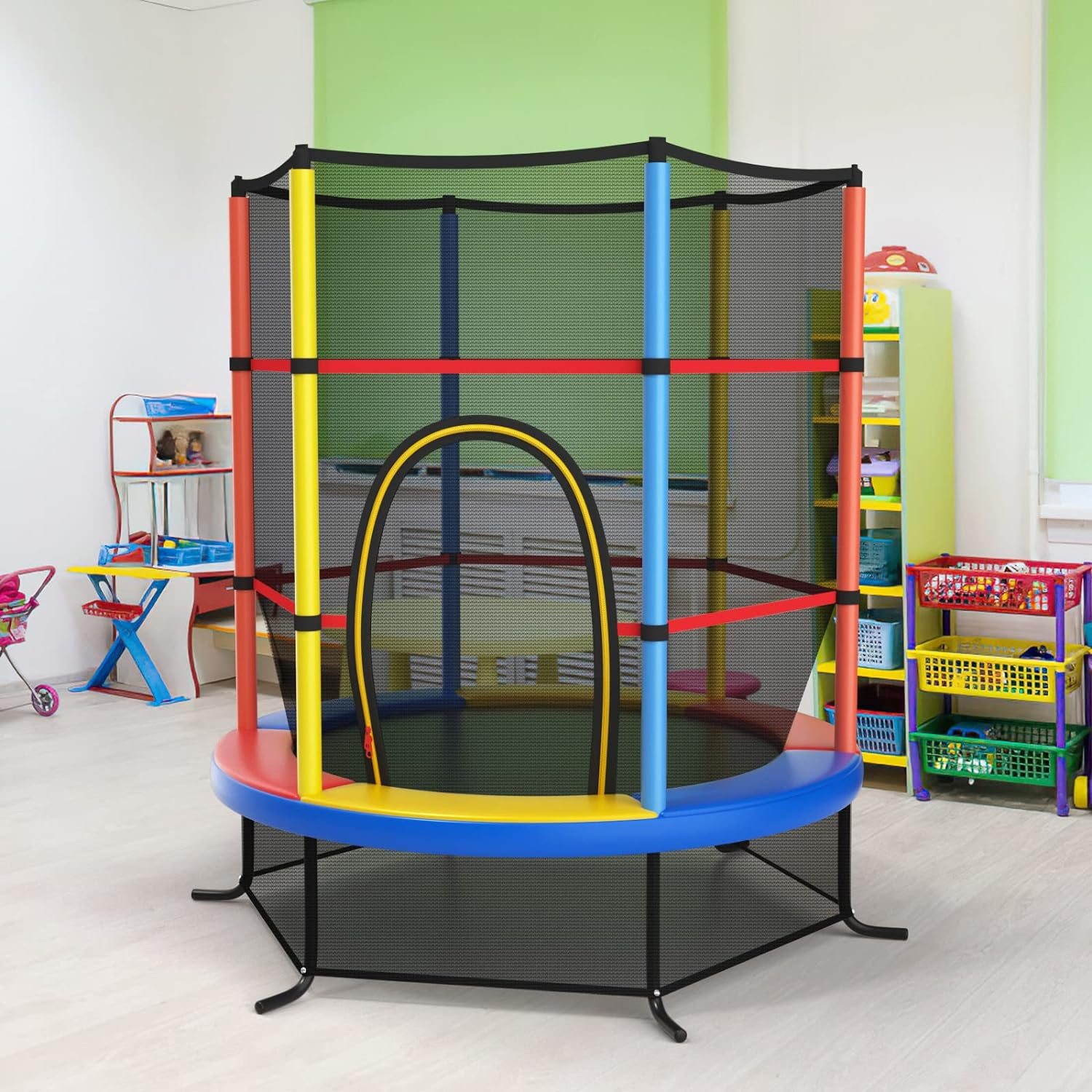 HONEY JOY 5.3FT Kids Trampoline, Toddler Trampoline W/Safe Enclosure Net, Accessories Bag, Jumping Pad, Indoor Outdoor Recreational Trampoline W/Heavy Duty Steel Frame, Max Load 45KG