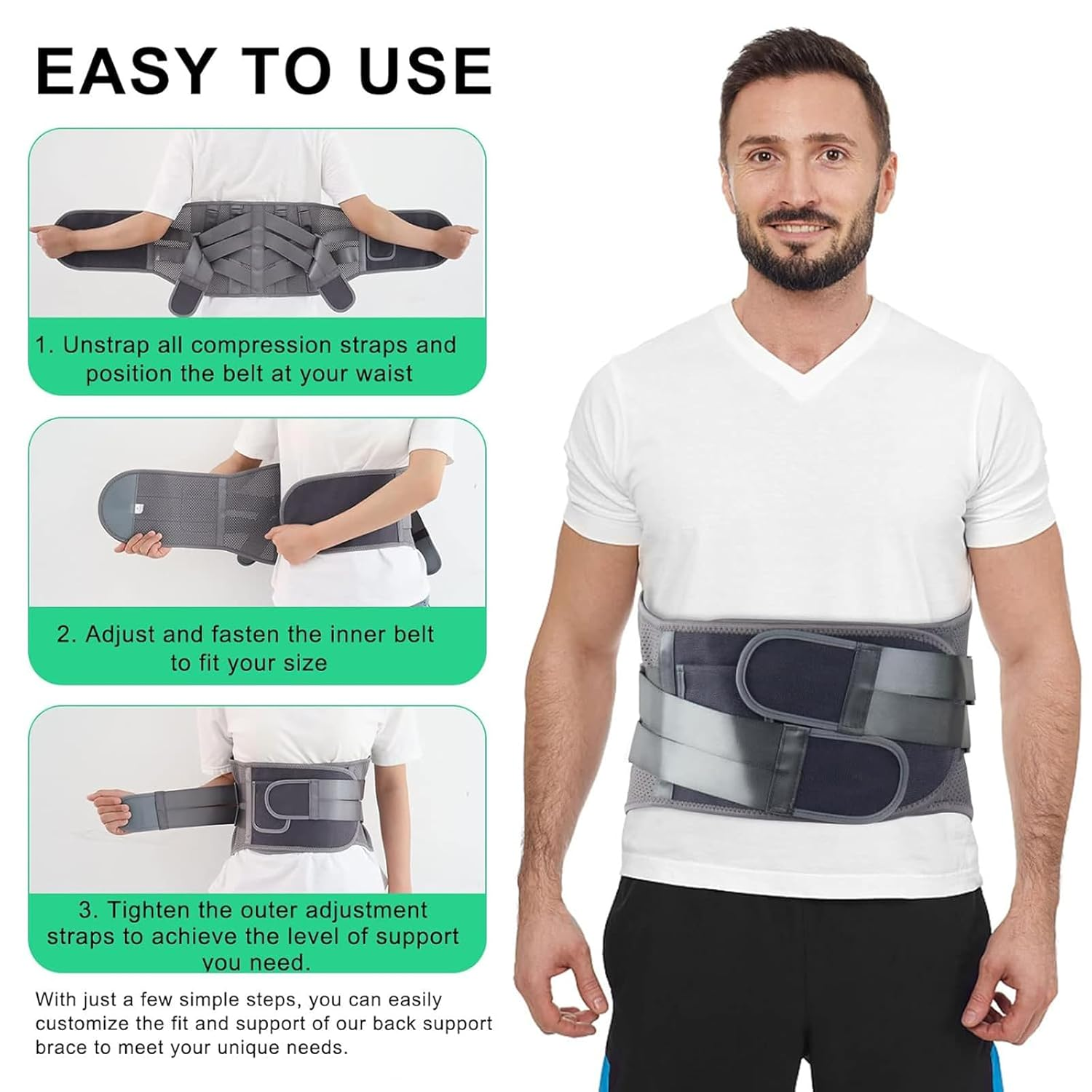 HONGJING Back Brace for Lower Back Pain Relief with 7 Stays, Lumbar Support Belt with Breathable Mesh for Heavy Lifting and Sciatica Pain Relief (M) image number 5