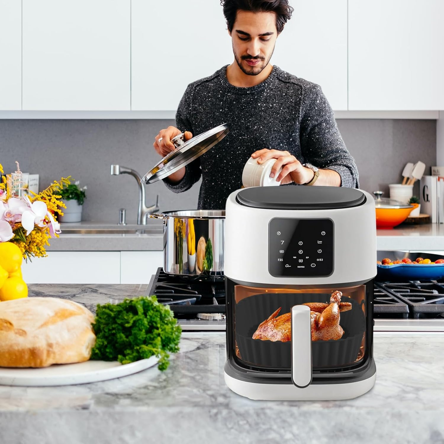 Silicone Tray for Air Fryer | Square Air Fryer Baking Pan | Non-Stick Baking Tray Kitchen Cookware for Pizza Roasting Apartment Cake Family Grilling Indoor Cooking Camping Home image number 3