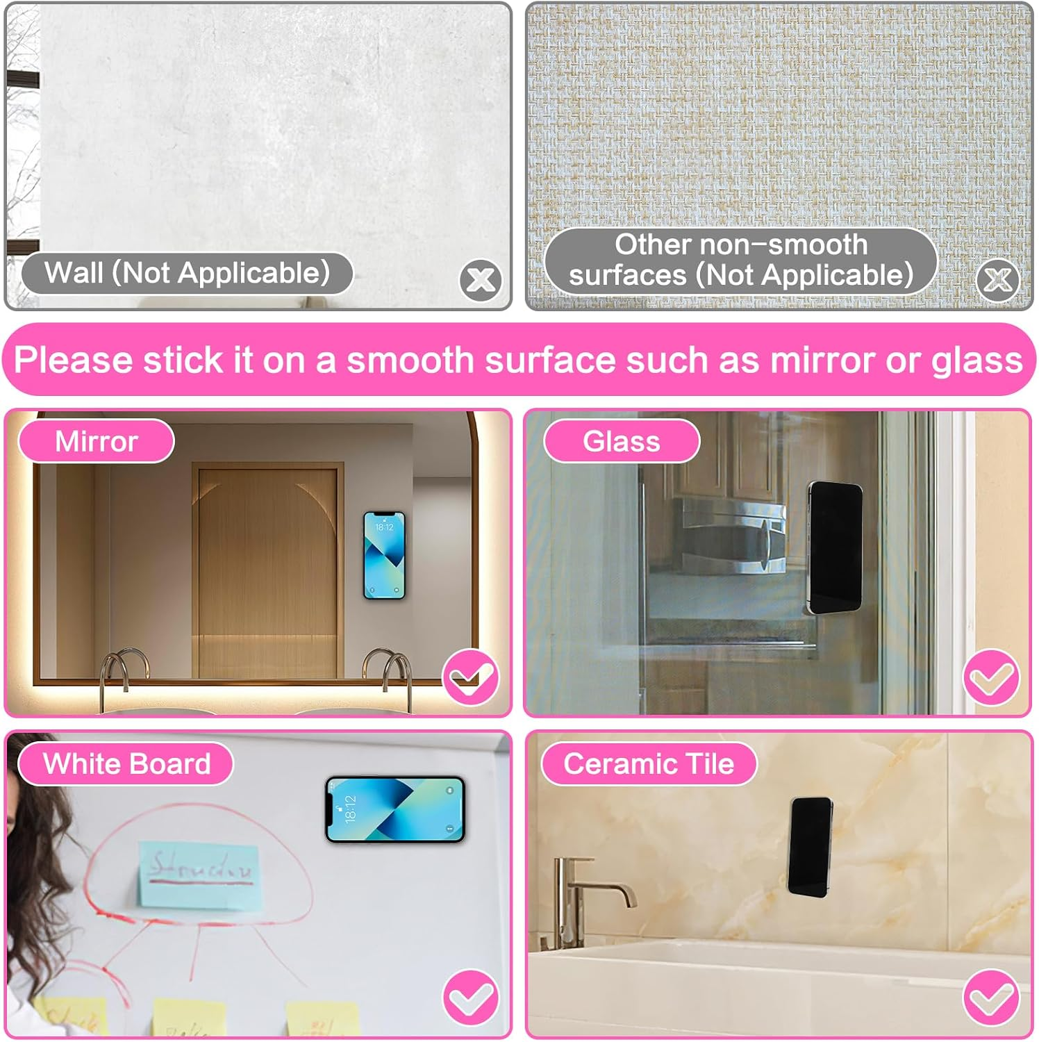 Gjinxi 2PCS Silicone Suction Phone Case Mount, Silicon Adhesive Phone Stand Sticky, Hands-Free Strong Grip Phone Accessories Holder, Non Slip Suction Cup Phone Mount for Selfies Videos (Transparent) image number 1