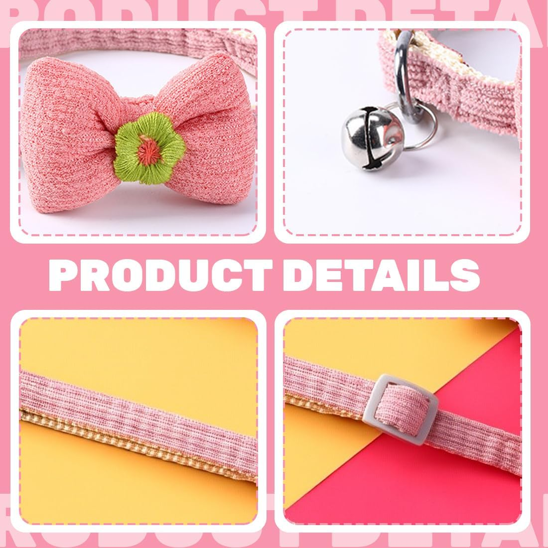 JEYORZY Pack of 3 Soft Cotton Cat Collar with Removable, Hand-Tied Bow, Kitten Collars with Quick Release and Bell, Collars Adjustable Cat Collar Cute Kitten Collar image number 4