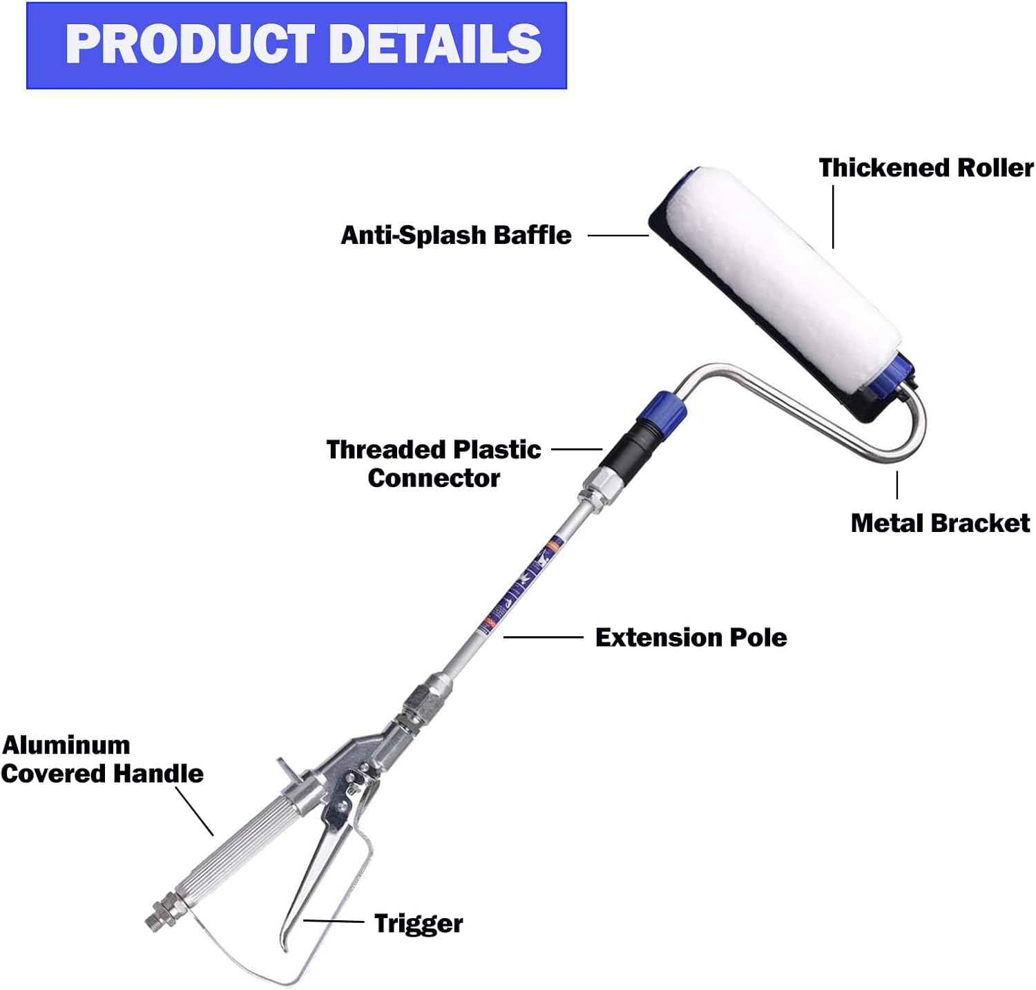 DUSICHIN DUS-133 Power Paint Roller Cover 9 Inch Rotating Painting Tool for High Pressure Paint Spraying Equipment Power Roller 10-Inch Extension Pole 3/4 Nap image number 6