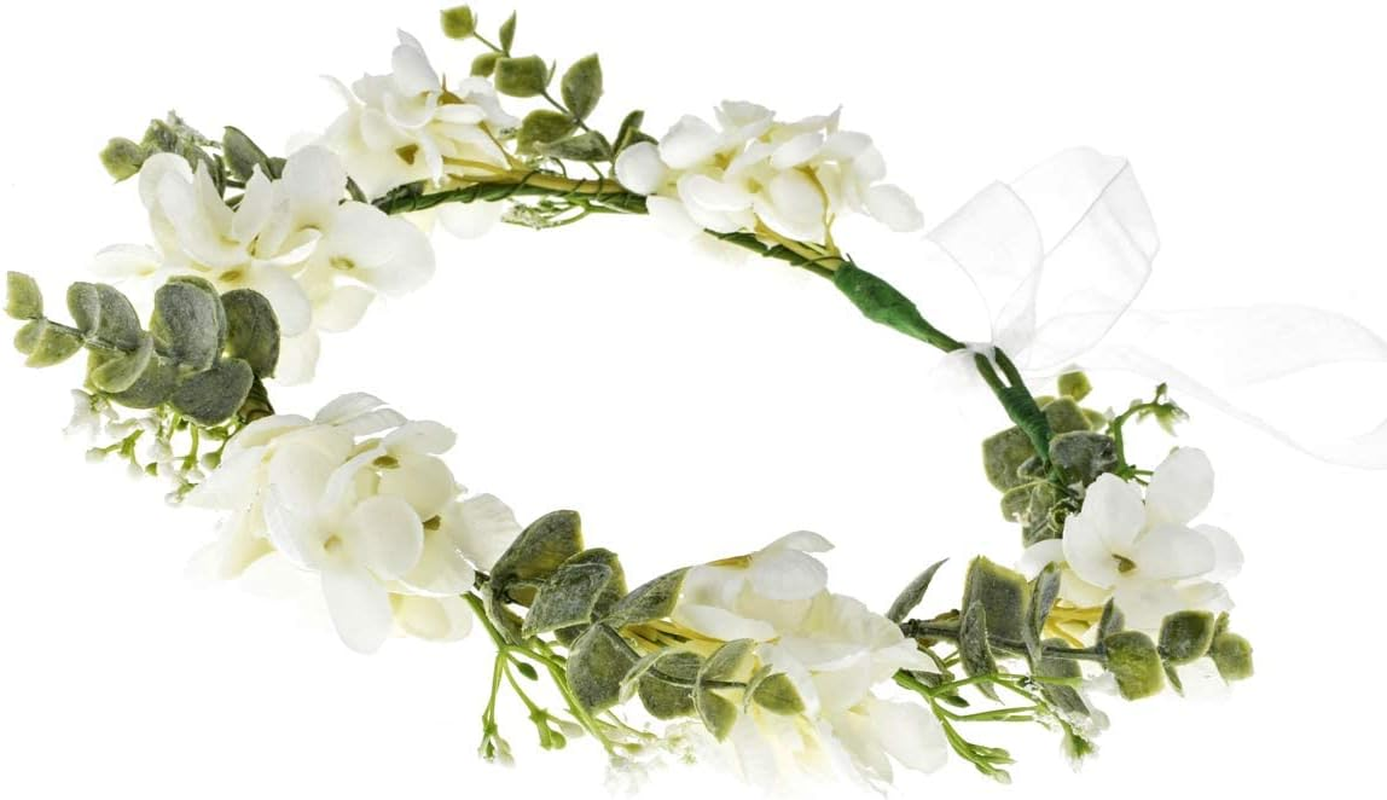 Camellia Flower Crown, Ivory Rose Headpiece with Green Leaf for Wedding, Bridal, Maternity Photos, Flower Girl Halo, 1 Count image number 1