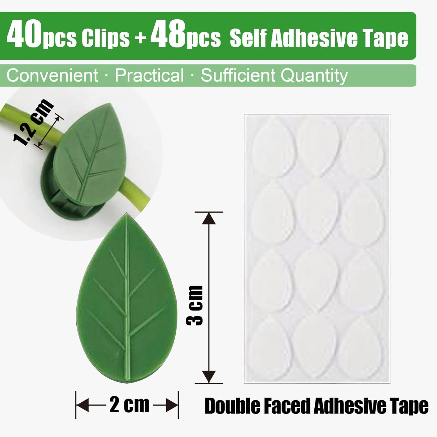 Plant Climbing Support Clips,Decoration Leaf Fixture Clips, Self-Adhesive Green Vine Clip (40Pcs Plant Climbing Support Clips) image number 3