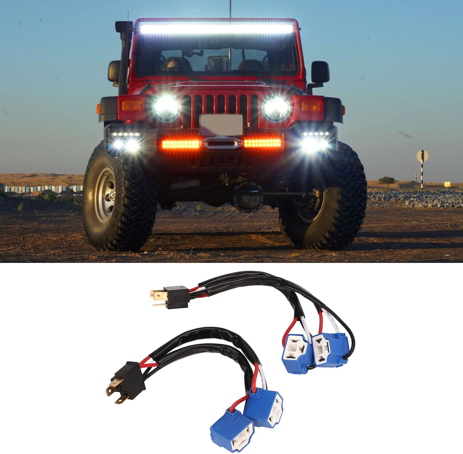 Grcfumo 2Pcs H4 9003 Wire Harness, Nylon and PVC 2 Way Splitter Headlight Wires, Plug and Play Headlight Conversion Cable Wire for Truck Pickup LED Wire Cable Plug image number 1