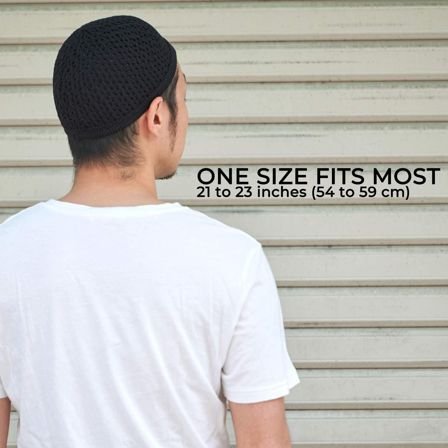 CHARM Knit Cotton Skull Cap Kufi - Mens Islam Prayer Hat Crochet Mesh Skully Beanie - Enge image number 4