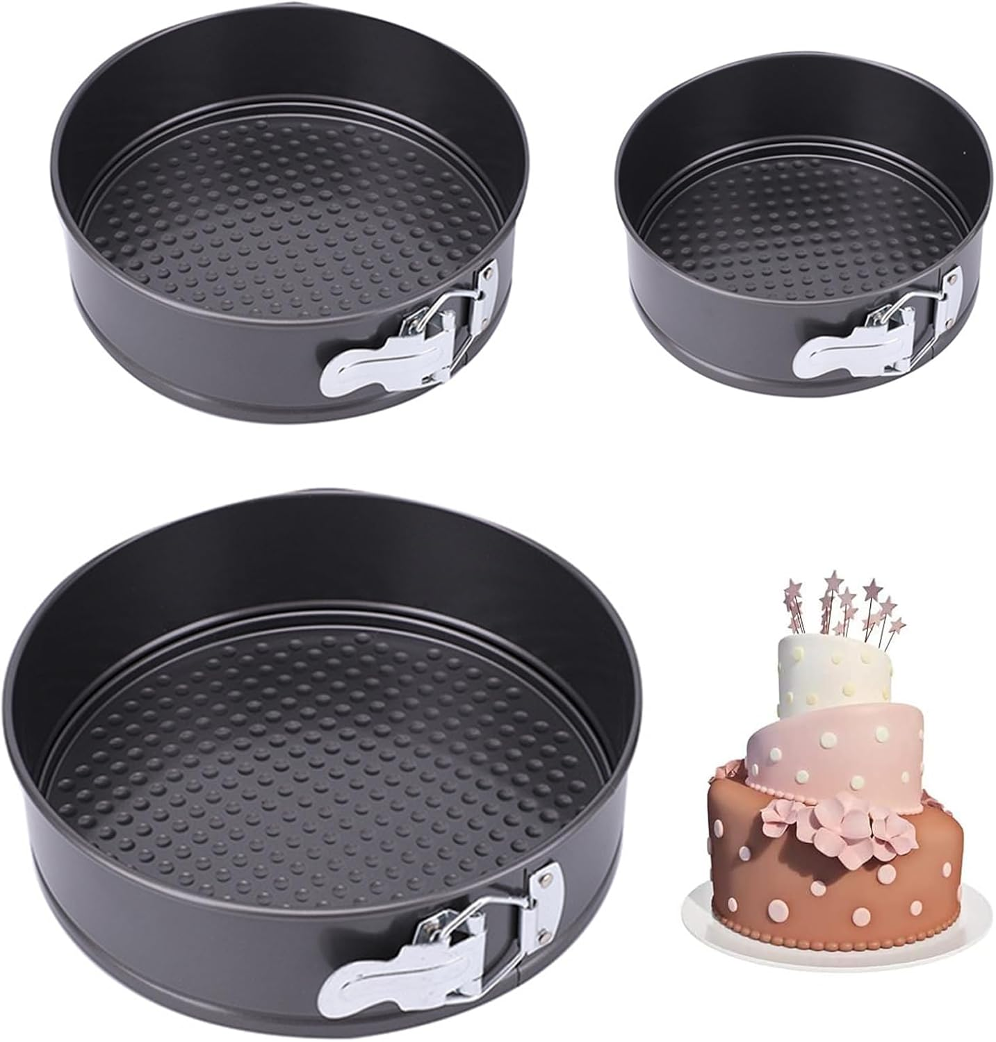 Springform Cake Pan Set of 3 (7,8,9 Inch), round Nonstick Cake Baking Tins with Removable Bottom, 3 Tier Wedding Cakes Mold, Leakproof Cake Pan/Cheesecake Pan Set of Small, Medium, Large (Round) image number 4