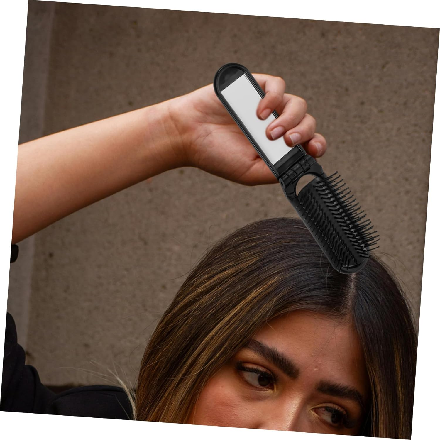 BESTYASH Foldable Hair Brush with Mirror Lightweight Portable Travel Brush for Quick Grooming Compact Design for Purse Gym Swimming and Daily Use Black image number 6