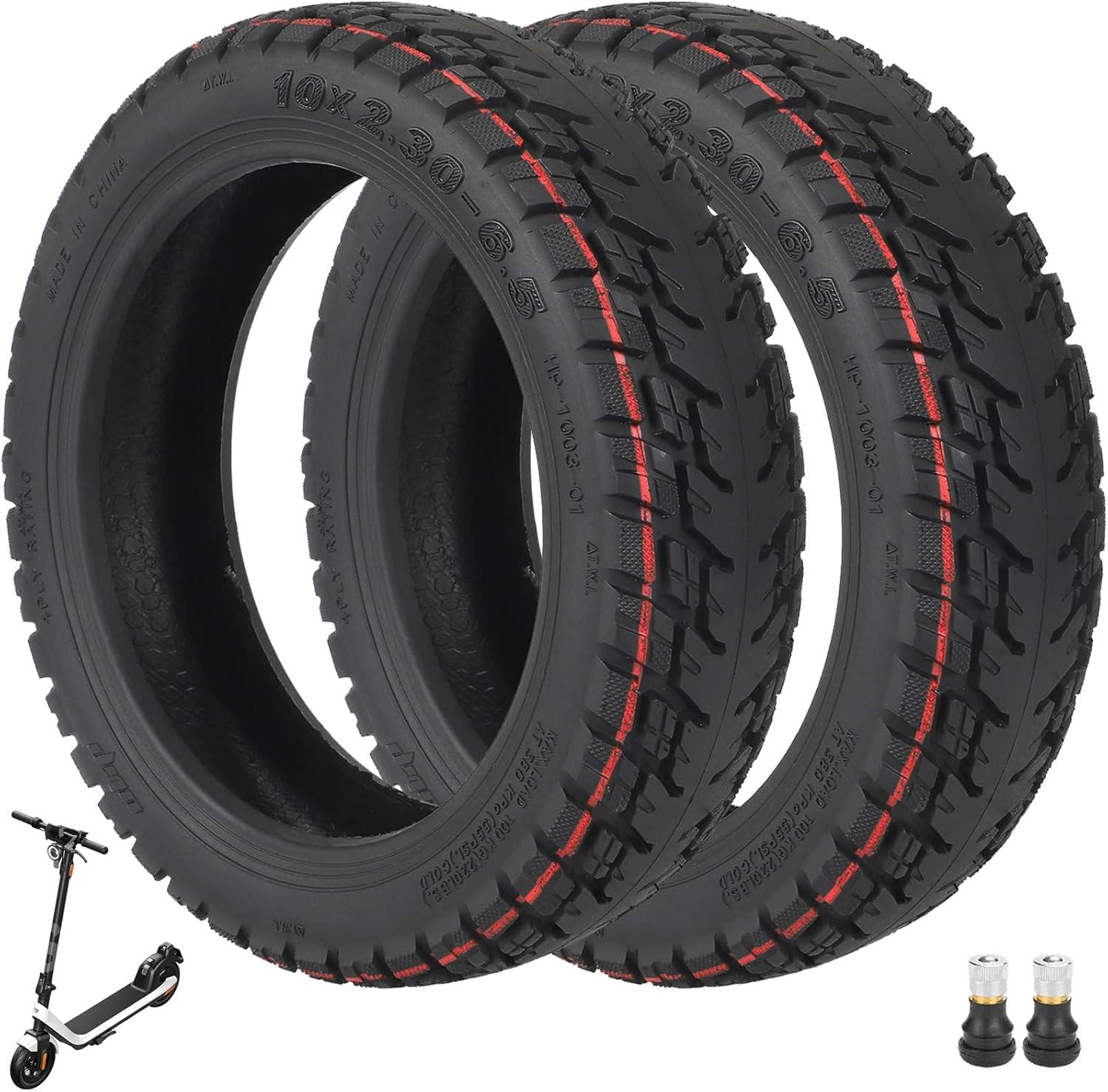VOLOHAS 10 X 2.30-6.5 Offroad Tubeless Tyres for NIU Kqi2/Kqi2 Pro Electric Scooter Accessories Front/Rear Wear-Resistant Vacuum Tyres Non-Slip Thick Tyre Replacement Wheels Valve (Pack of 2)