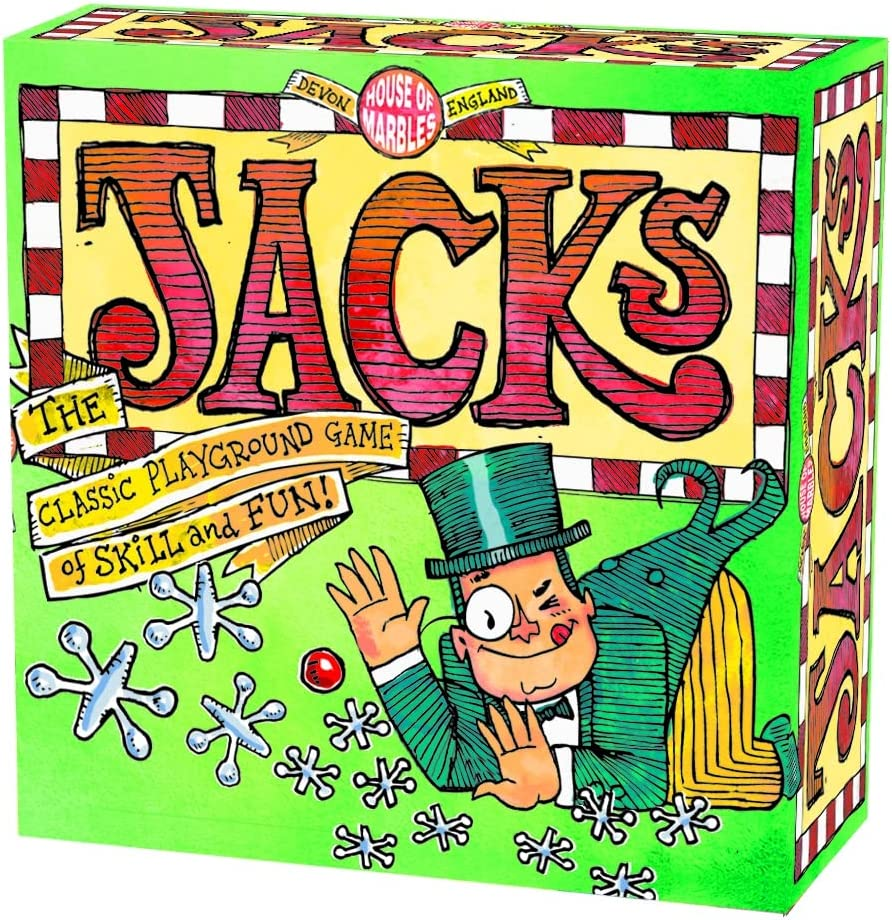 House of Marbles Jacks, a Traditional Playground Family Game of Skill and Fun, with Solid Metal Jacks Stars, Bouncy Ball and Cotton Bag, a Classic Educational Retro Toy Developing Dexterity image number 1