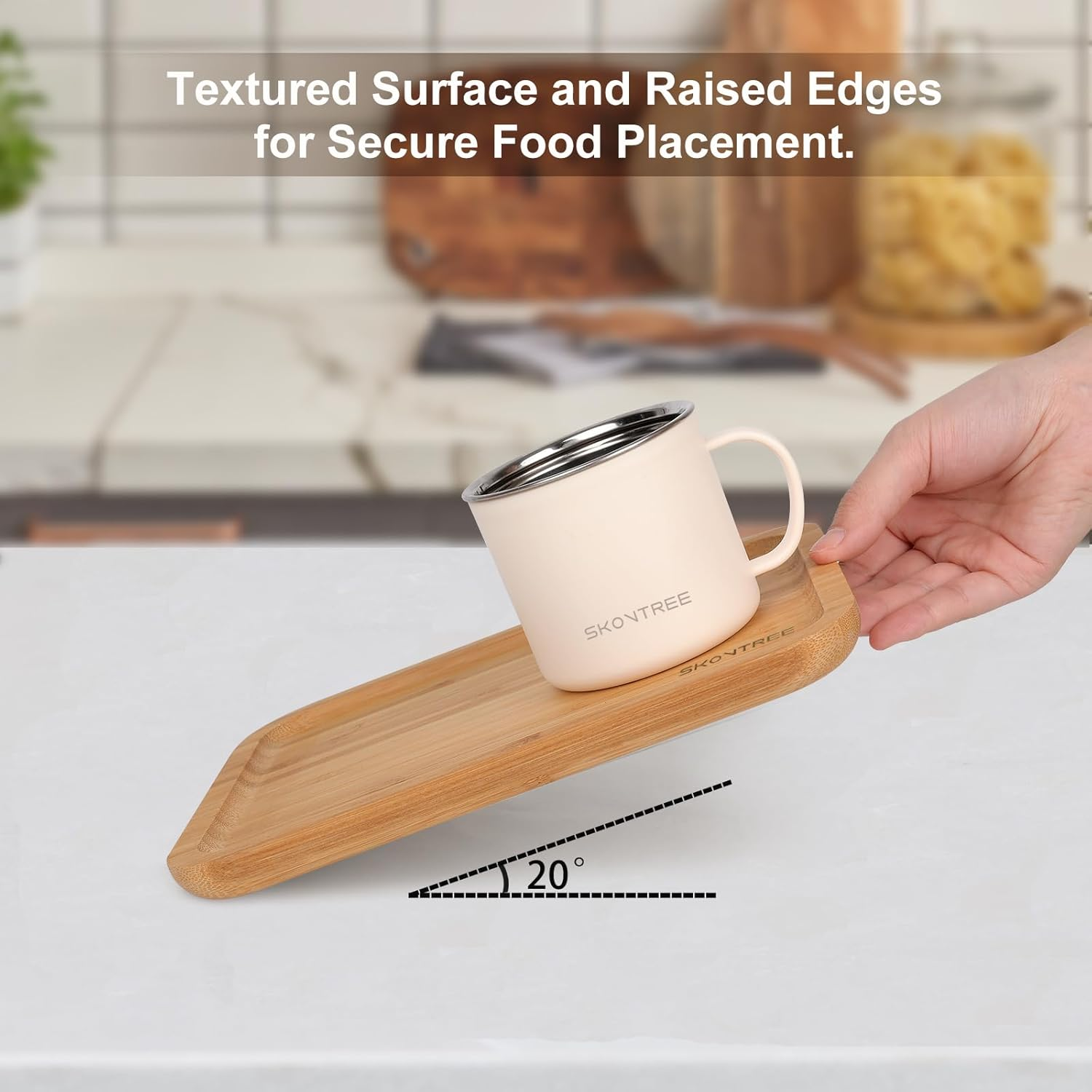 Small Bamboo Serving Tray for Food, Rectangle Wooden Tray for Eating Breakfast, Tea Coffee (24X18X1.7 CM) image number 4