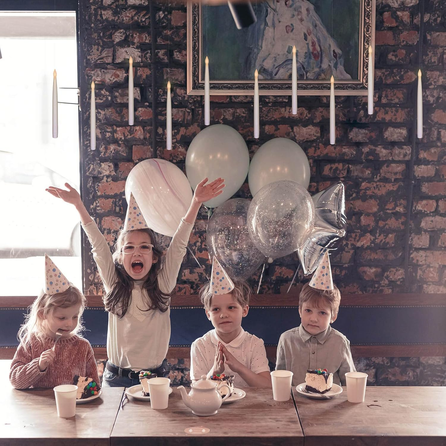 Leejec 10Pcs Flameless Taper Floating Candles with Magic Wand Remote, Halloween Decorations, Indoor Christmas Home Decor, Flickering Warm Light, Battery Operated 10.8" LED Electric Window Candle