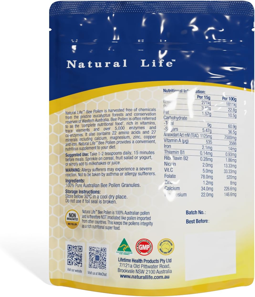 Natural Life Bee Pollen Granules | 250G image number 1