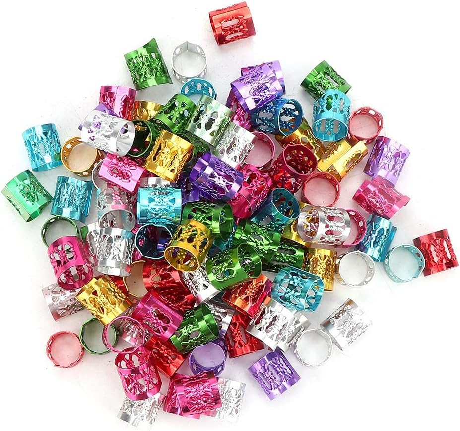 WAONIQ Pack of 100 Dreadlocks Hair Braid Beads, Hair Accessories Cuffs, Adjustable Dreadlock Hair Accessories for Women, Braids (Colourful) image number 6