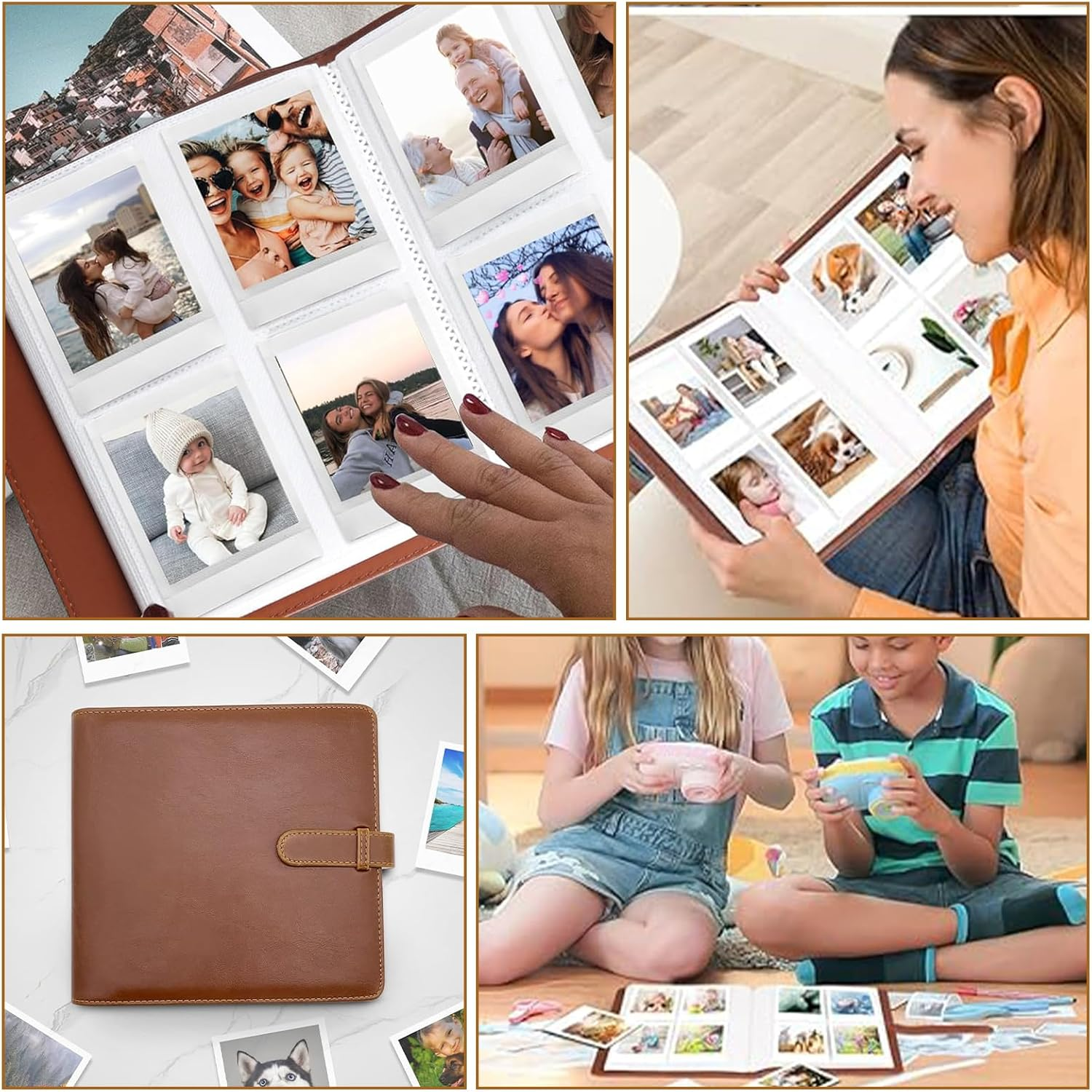 Photo Album with 288 Pockets Compatible with Fujifilm Instax Square SQ1/SQ6/SQ10/SQ20/SQ40 Camera & Sp-3/Square Link Mobile Printer, PU Leather Mini 3 Inch Album for Instax Square Film Photo (Brown) image number 6