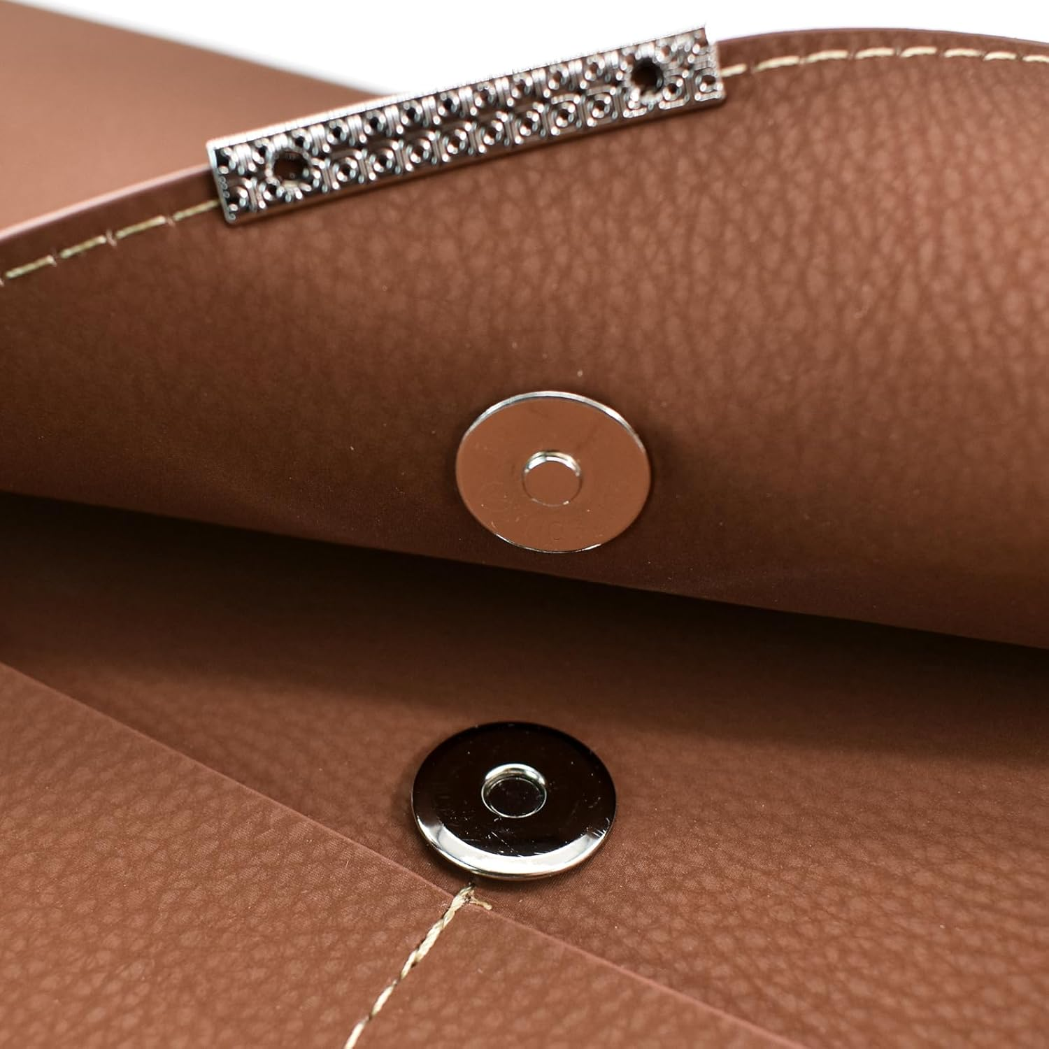 VANRA File Folder Document Holder Document Organizer Waterproof Portfolio Leather Folder Case with 3 Pockets, Filing Envelopes for A4 Letter Size Paper with Snap Magnetic Button Closure (Brown)