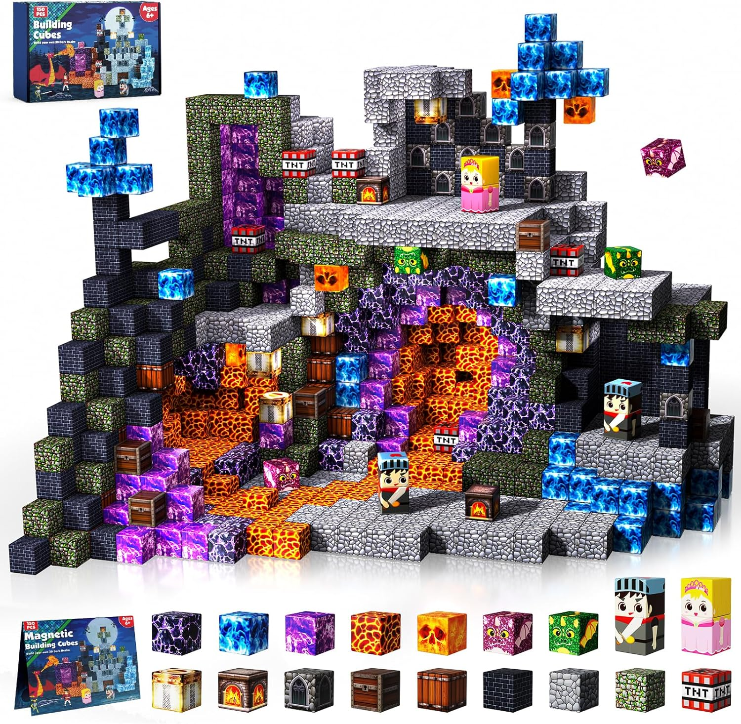 Magnetic Blocks - 150 PCS Build Magnetic Dark Castle Sword Domain World - Magnetics Construction Cube Toys - STEM Montessori Sensory Toys for Toddlers 6 7 8 9 10 Year Old Boys & Girls image number 3