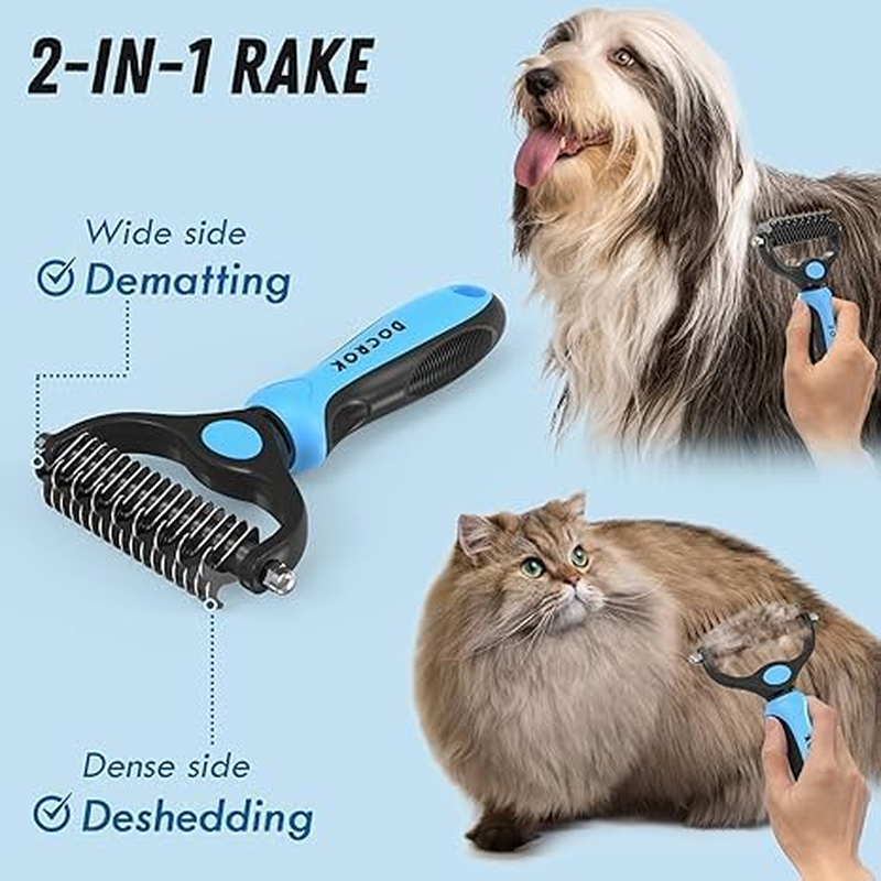 Pet Grooming Combo-Blue Deshedding Brush with Metal Comb for Detangling and Dematting Long, Matted Fur on Cats and Dogs image number 5