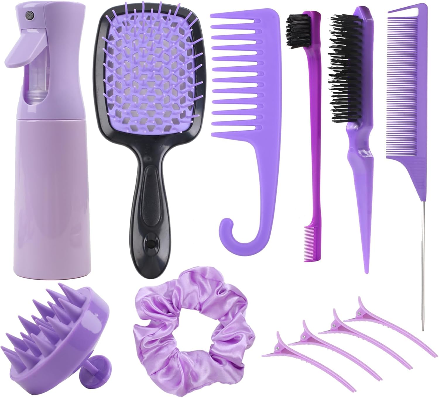 12 Pcs Hair Brush Set, 3 Pieces Slick Back Hair Brushes for Toddlers, Women, Detangling Brush for All Typs of Hair, Edge Bristles Wide Tooth Rat Tail Combs for Baby Girls Boys(Pink)