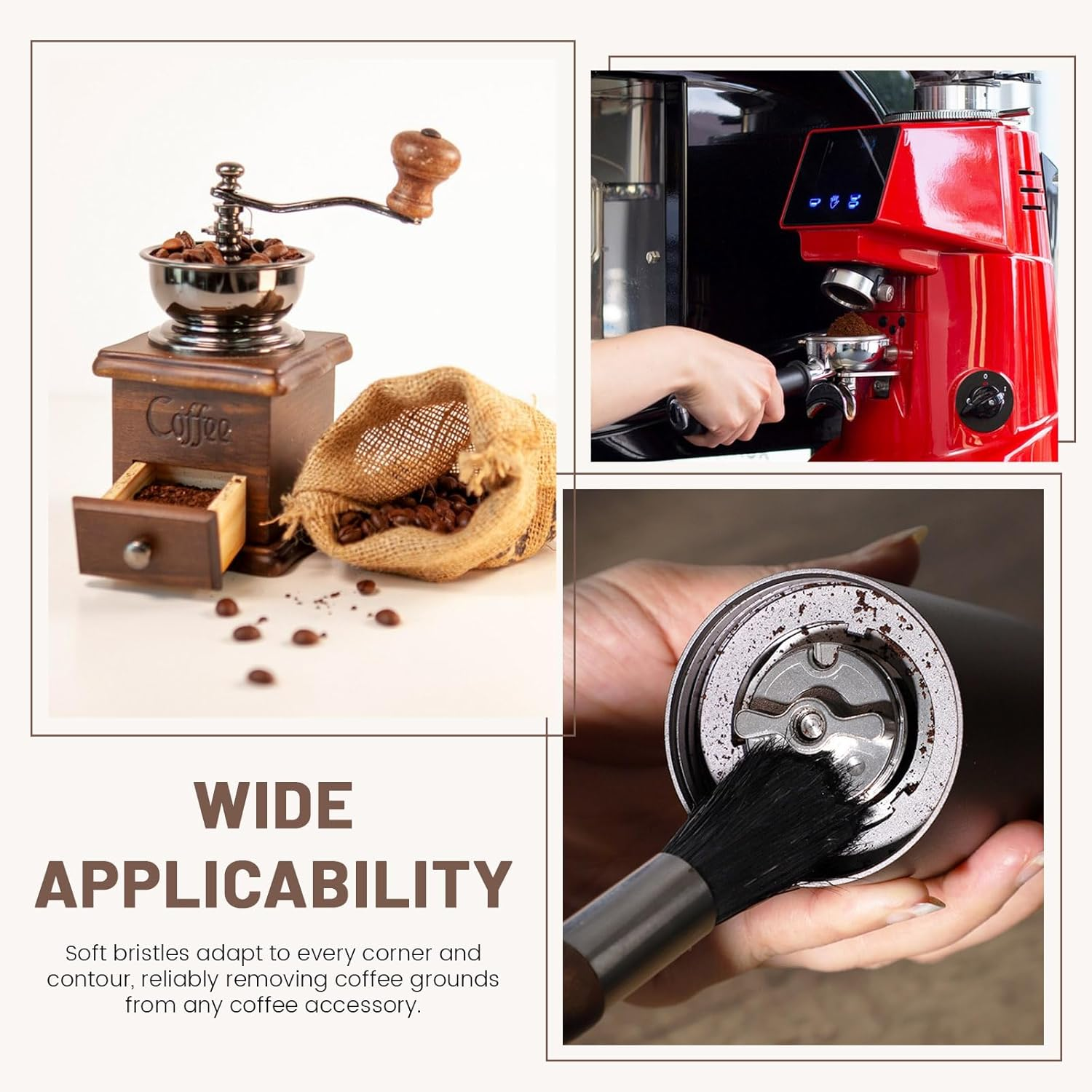 Huakaile 2 Pieces Beige Coffee Grinder Cleaning Brush with Black Boar Bristle, Wood Handle Espresso Machine Cleaning Brush Tool, Barista Accessories Used on Group Heads Kitchen image number 3