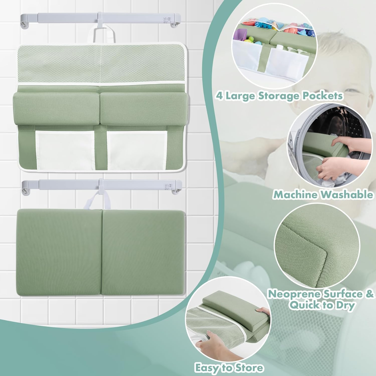 Bath Kneeler and Elbow Rest Pad Set - 1.5'' Comfortable Thick Bath Kneeler Pads, Quick Dry Soft Kneeling Pad for Bath Time, Non-Slip Knee& Arm Support Bathtub Mat with Organizer image number 2