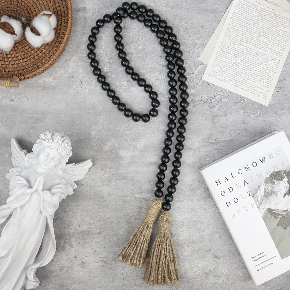 58In Farmhouse Beads Wood Bead Garland with Tassels, Rustic Farmhouse Decor for Farmhouse Tiered Tray Farmhouse Wall Decor (Black) image number 3