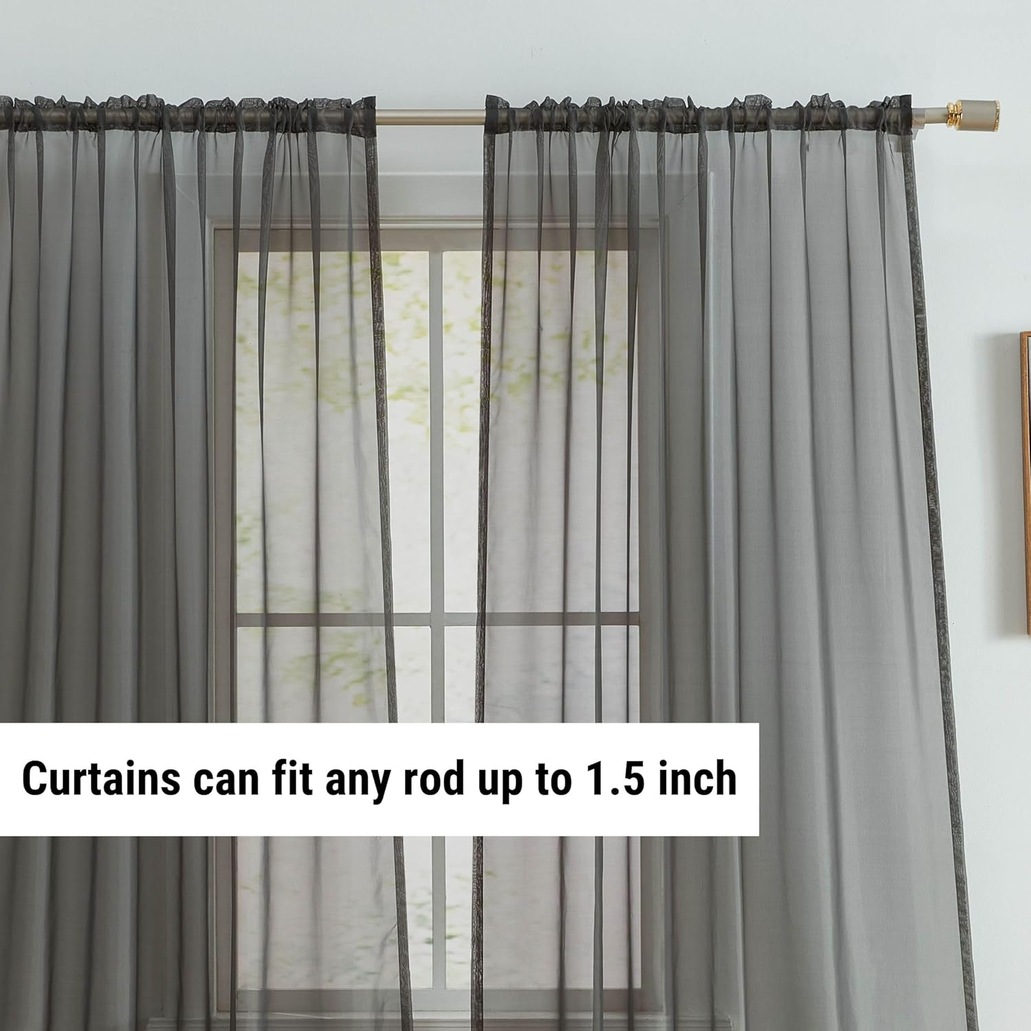 HLC.ME Charcoal Grey 2-Pack 270Cm Inch X 160Cm Inch Window Curtain Sheer Panels image number 6