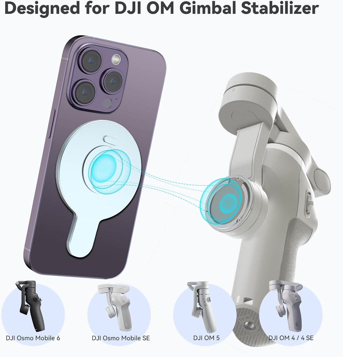 Cloudvalley Magnetic Base Phone Clamp Holder, Designed for DJI OM Mobile OM 7P/7/6/5/4/4 SE Smartphone Gimbal Stabilizer, for DJI OM Magsafe Accessories, Metallic Silver image number 3