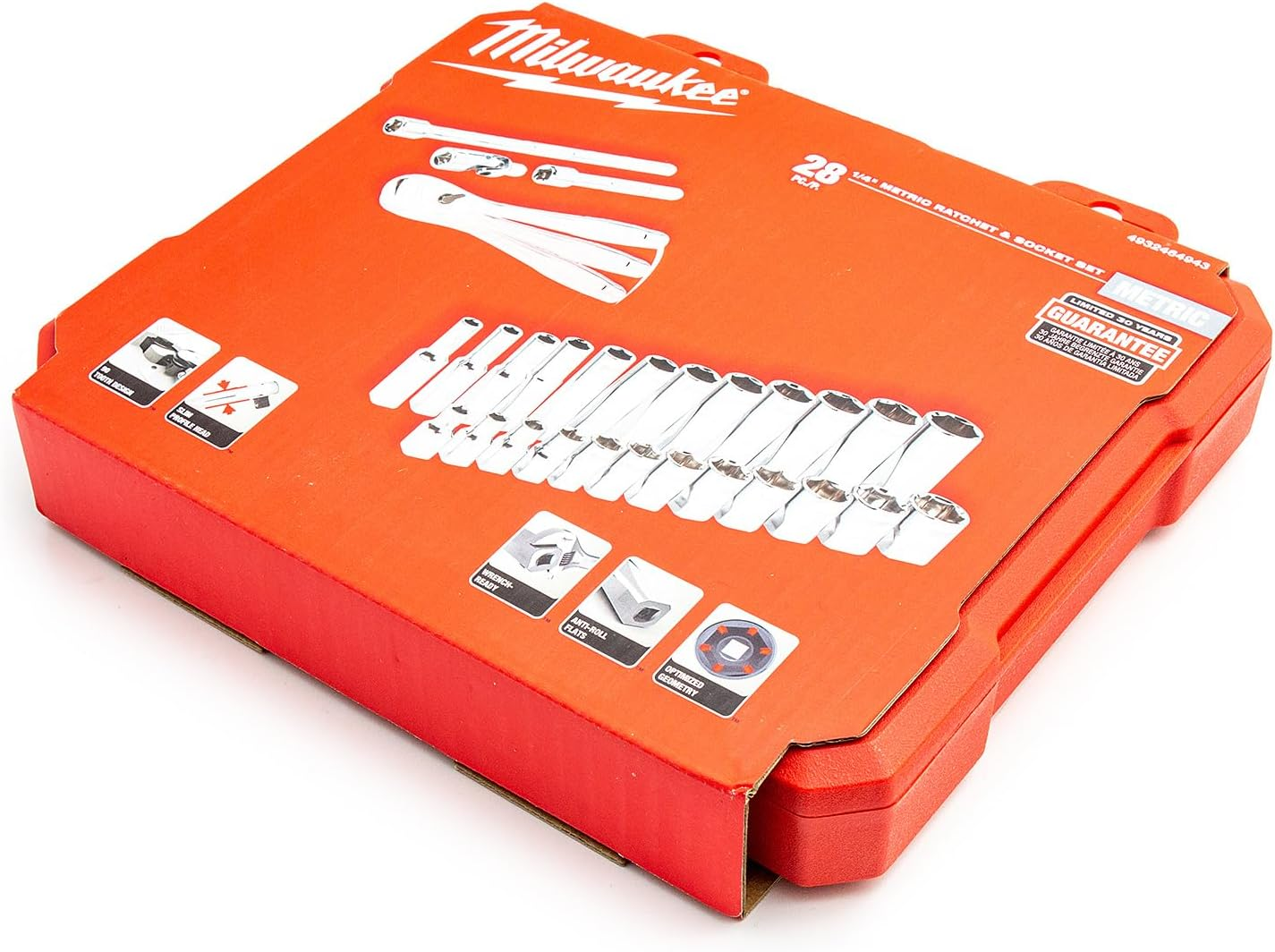 Milwaukee 4932464943 1/4In Ratcheting Socket Set Metric, 28 Piece, Red