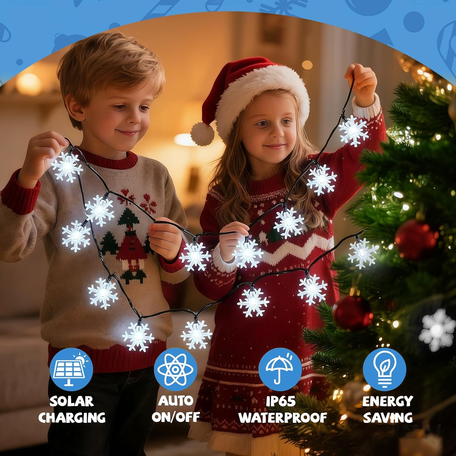 Qoosea Solar Snowflake Fairy Lights Christmas, 7 M 50 LED Solar Christmas Lighting Outdoor IP65 Waterproof, 8 Modes Solar Fairy Lights, Solar Lights, Christmas Decoration for Garden, Balcony, Wedding image number 6