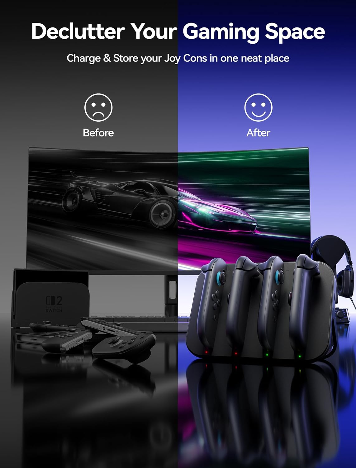 JSAUX Charging Dock Compatible with Nintendo Switch 2 Joycon Controllers, 4-In-1 Magnetic Charger Station with Adjustable Stand & LED Indicator, Switch 2 Joycon Charger with 4.9FT USB C Cable image number 3