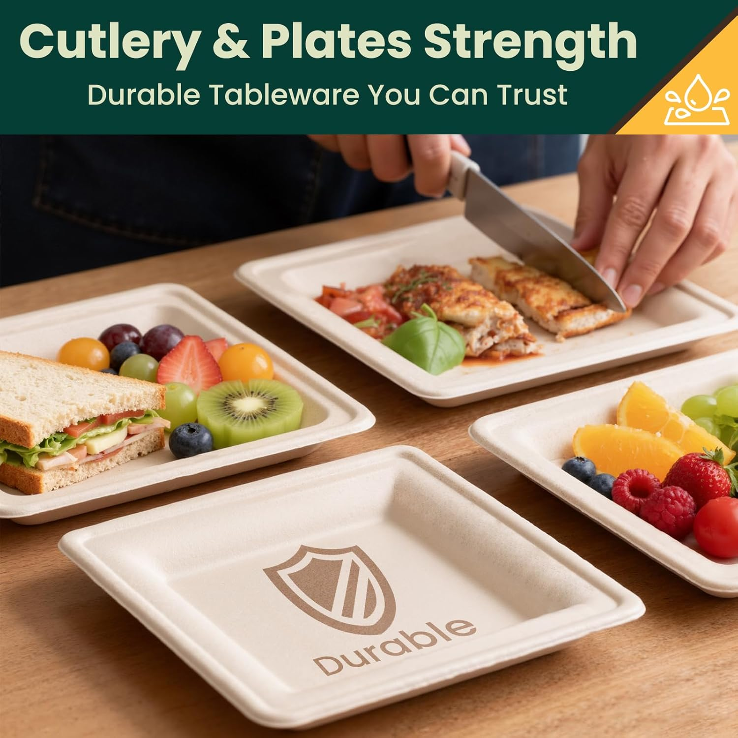 HEY BANK Disposable Paper Plates Set - 300 Pcs Party Plates Eco Friendly Dinnerware Set for 50 Guests - Biodegradable Plates, Forks, Knives, Spoons and Paper Napkins for Birthday, Camping, Wedding image number 3